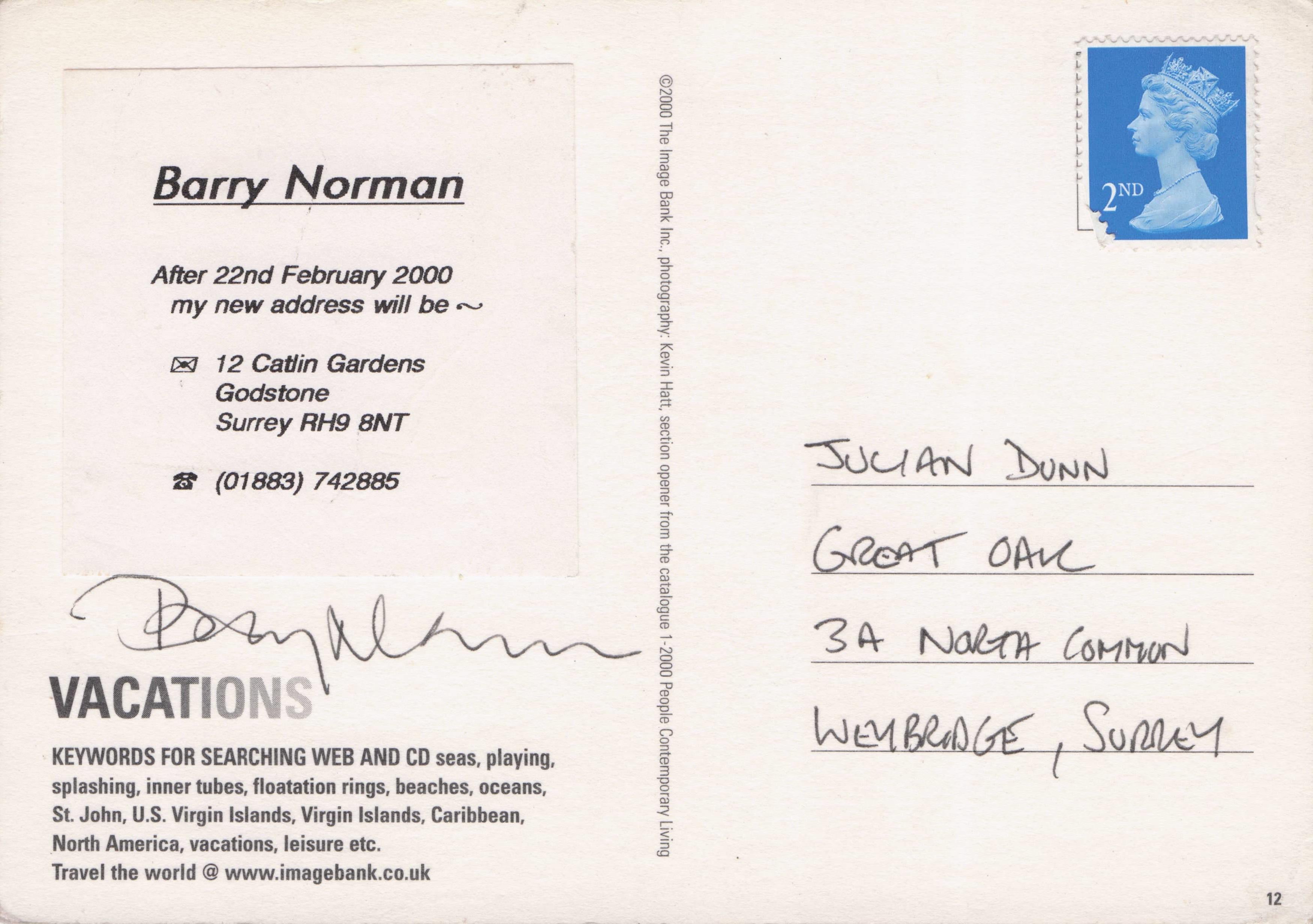 Barry Norman BBC TV Film Critic Change Of Address Hand Signed Postcard
