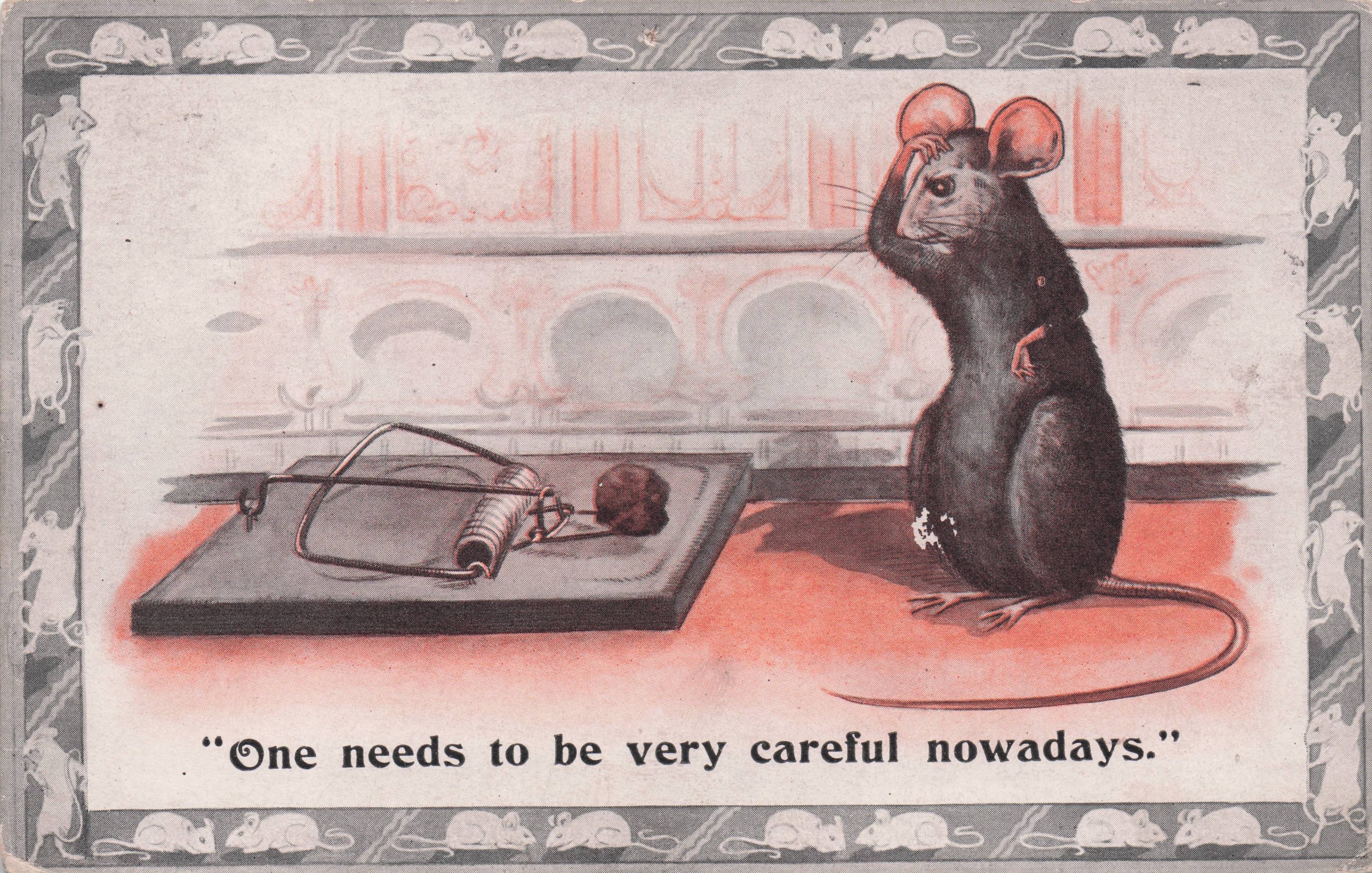 Clever Mouse Avoids Trap WW1 Comic Animal Old Postcard