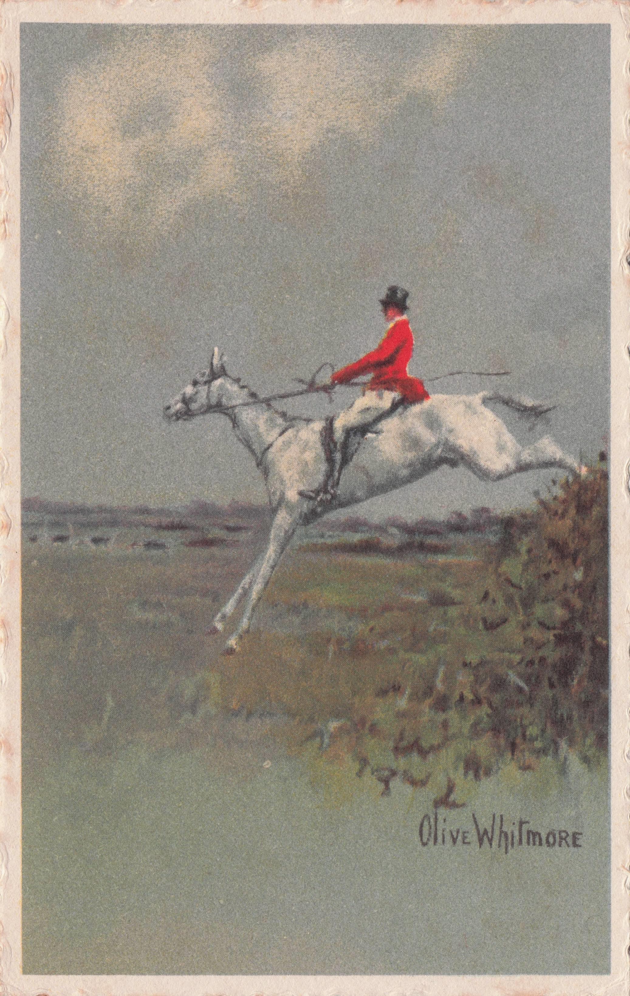 Fox Hunting White Horse Wild Fence Leap Olive Whitmore Old Postcard