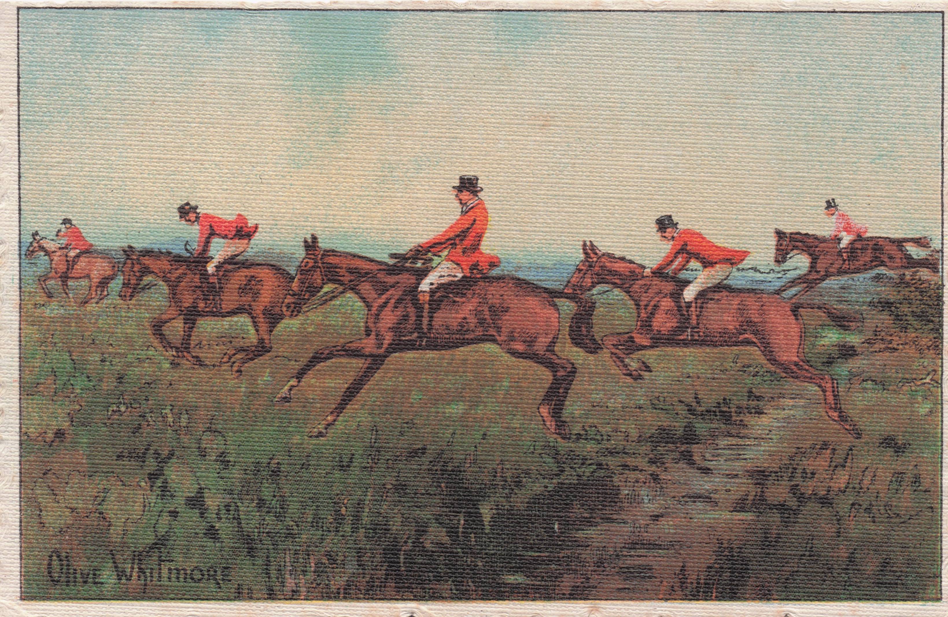 Big Horse Leap Fence Water Jump Race Fox Hunt Olive Whitmore Postcard