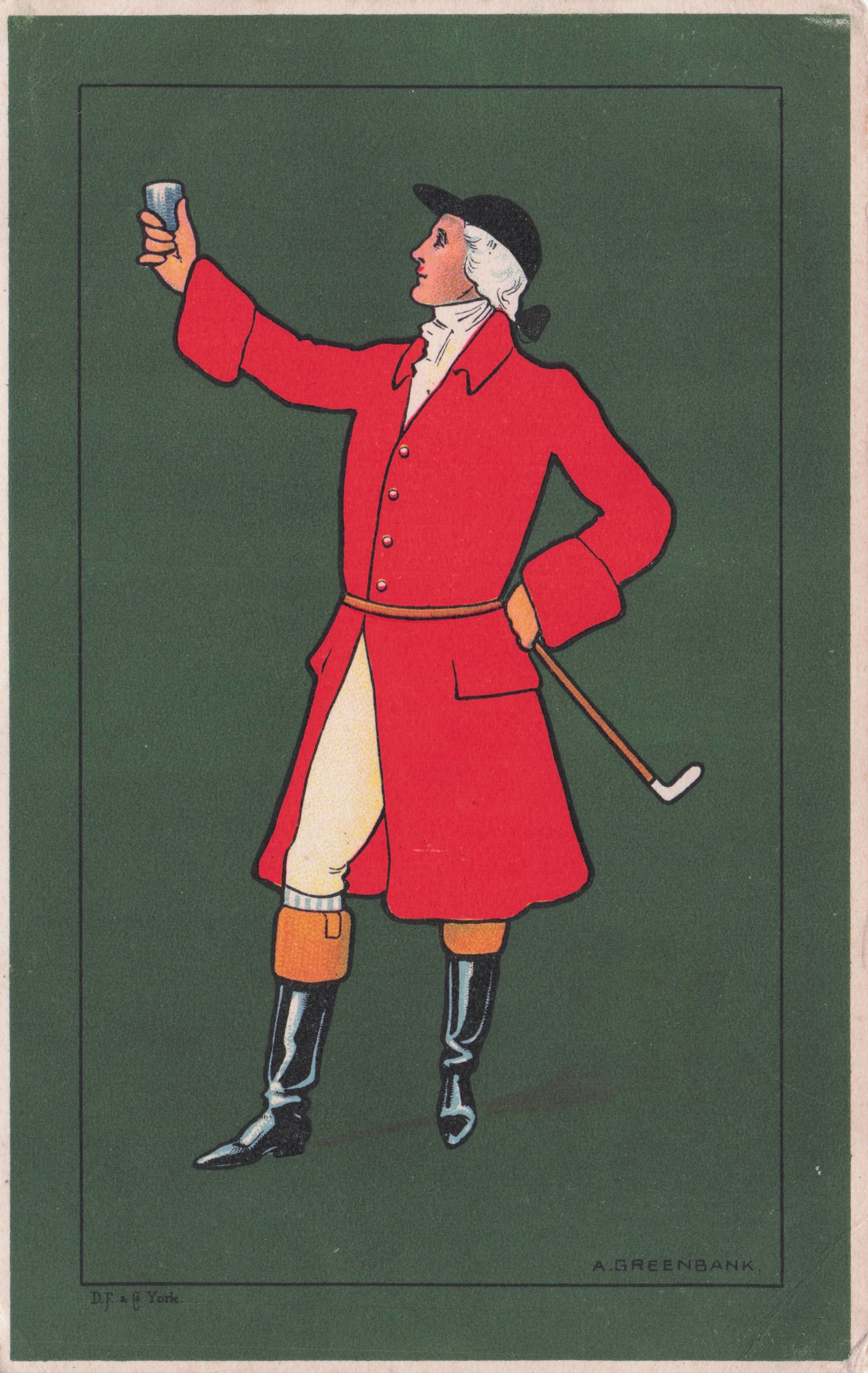 Fox Hunting Horse & Rider Uniform DF & C Series Antique Postcard