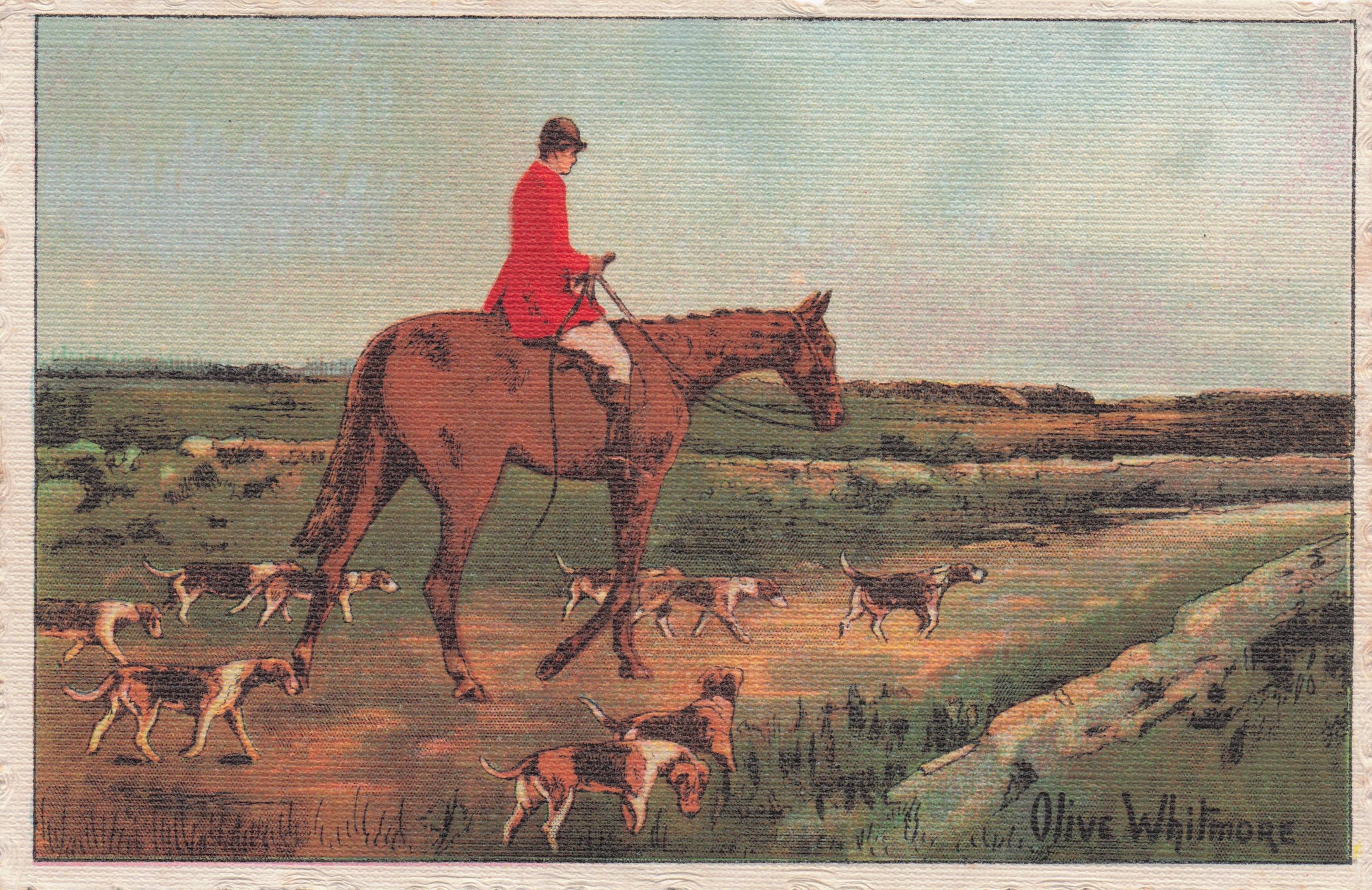 A Moment To Breathe Fox Hunting Horse Olive Whitmore Old Postcard