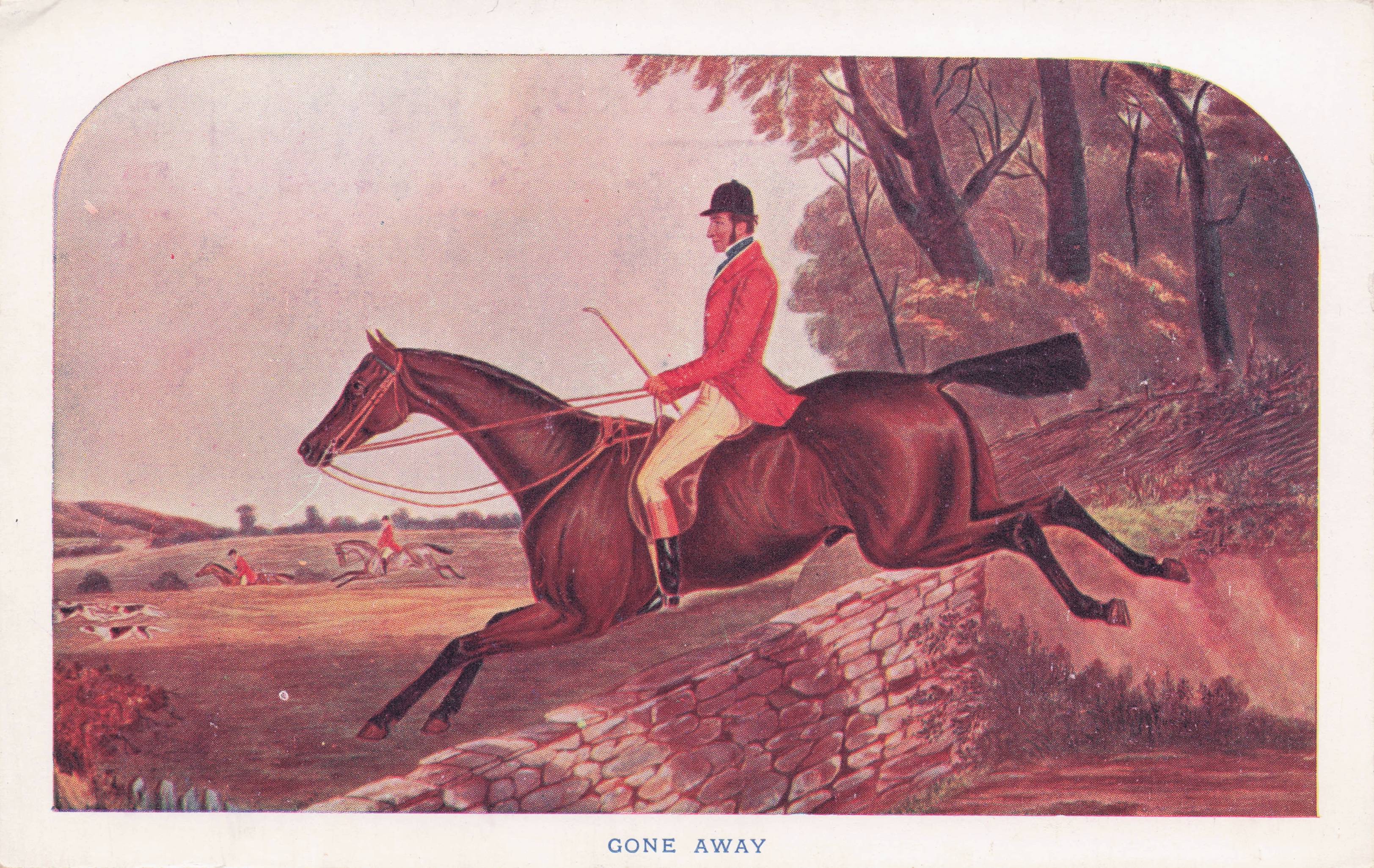 Fox Hunting Horse Fence Jump Painting Owl Series Old Postcard