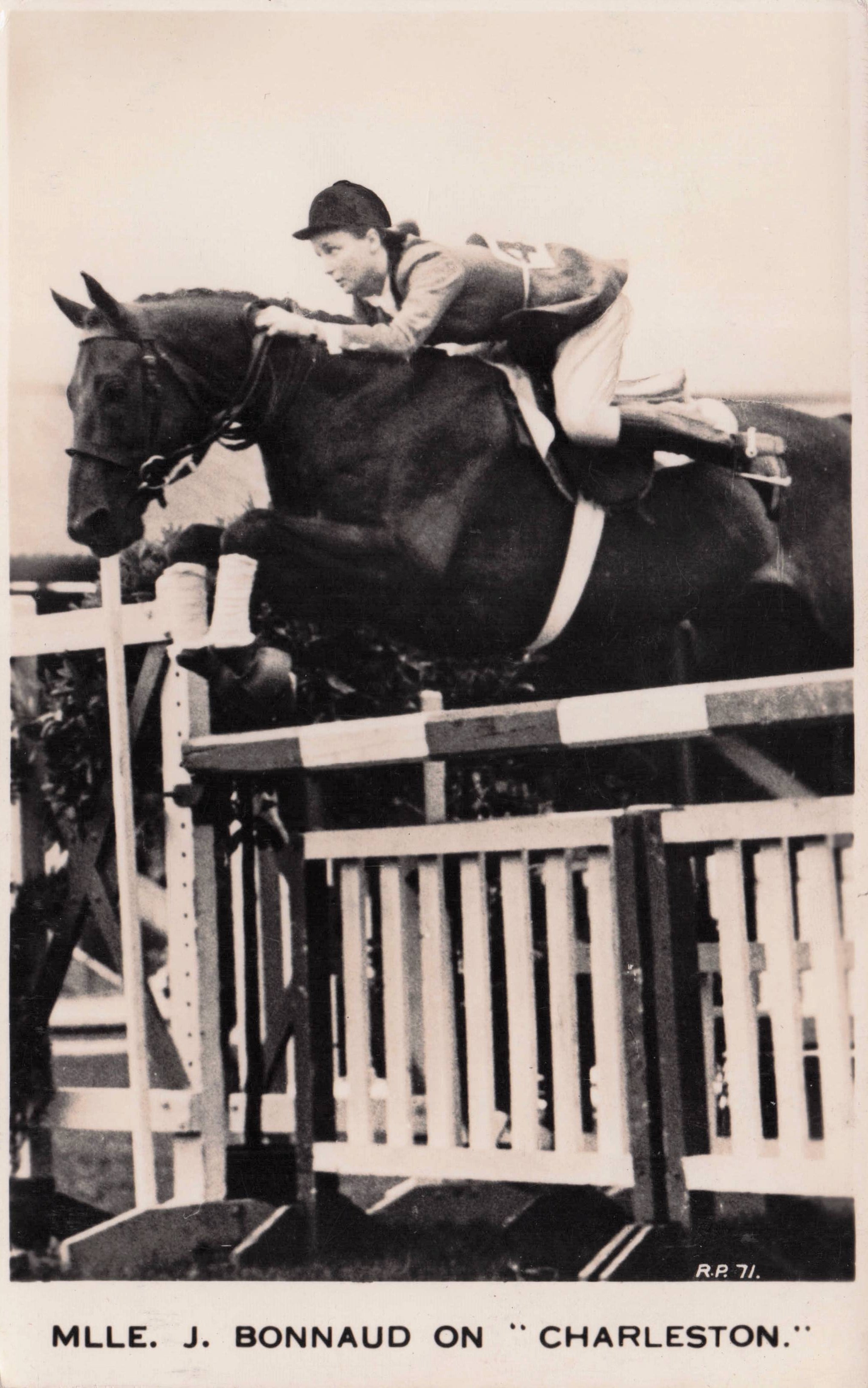 J. Bonnaud French Jockey Charleston Horse 1950s Showjumping Postcard