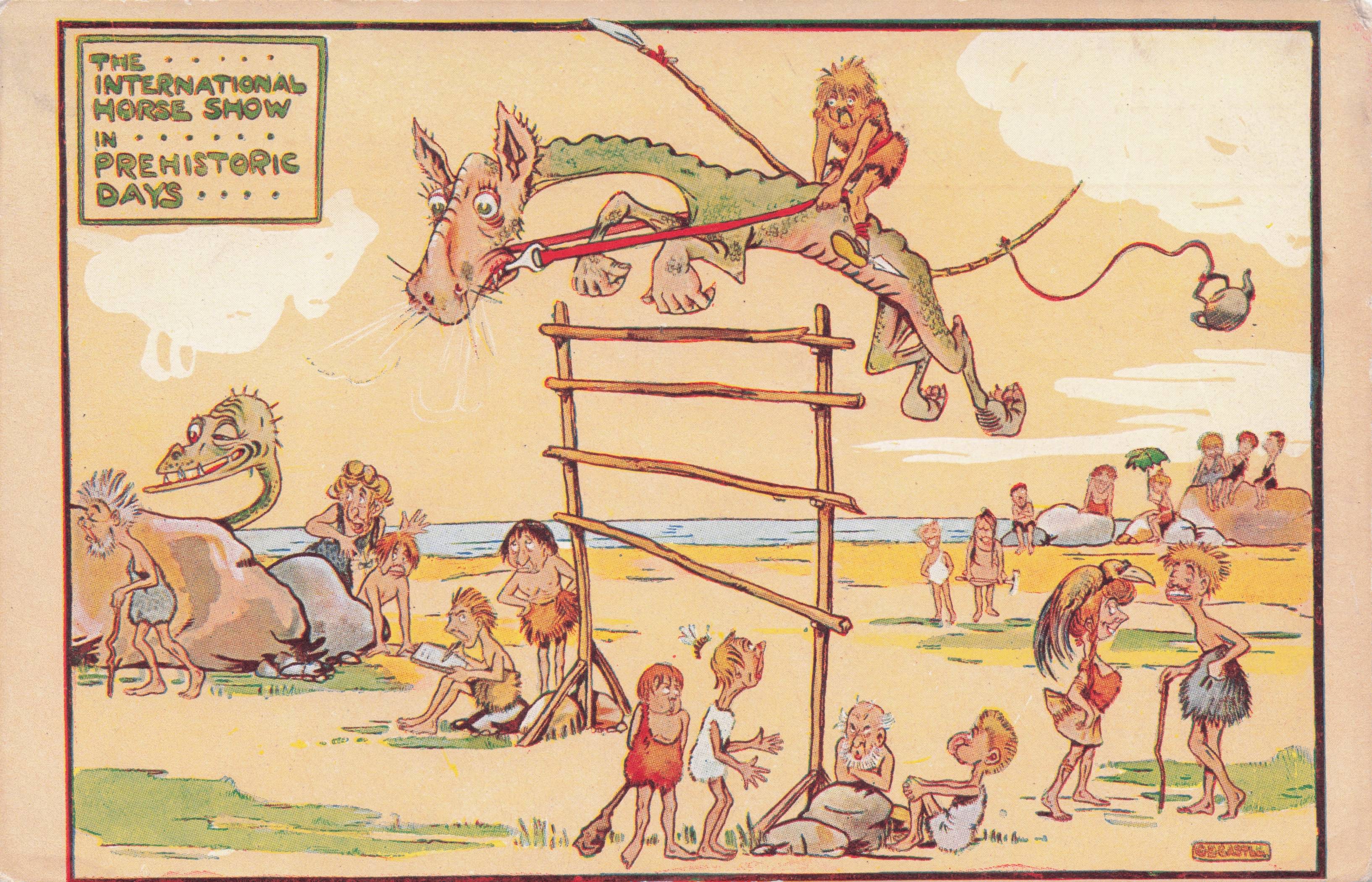 International Horse Show Prehistoric Dinosaur 1913 Old Comic Postcard