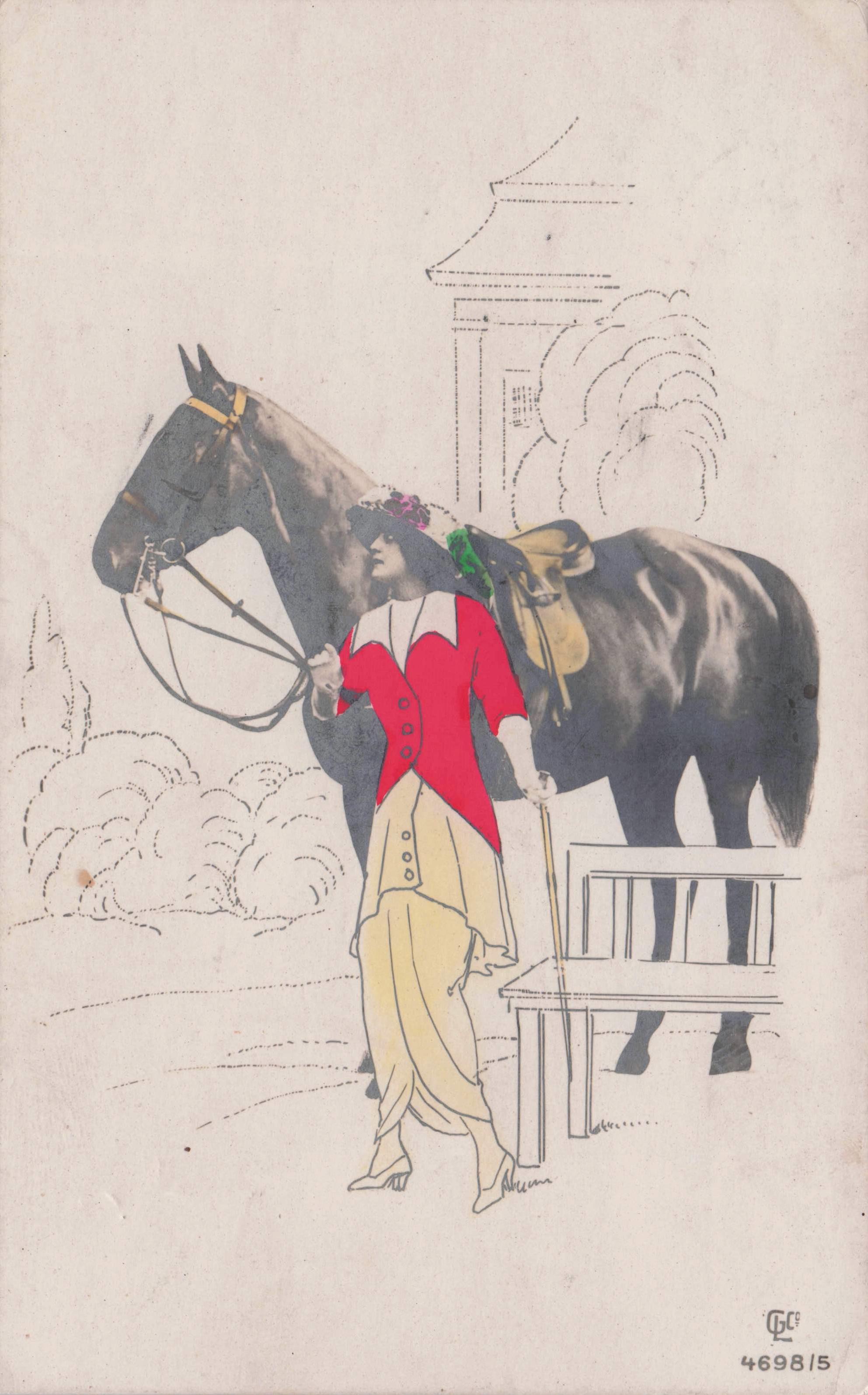 Lady Glamour Horse Rider Upper Class Fashion Antique Art WW1 Postcard