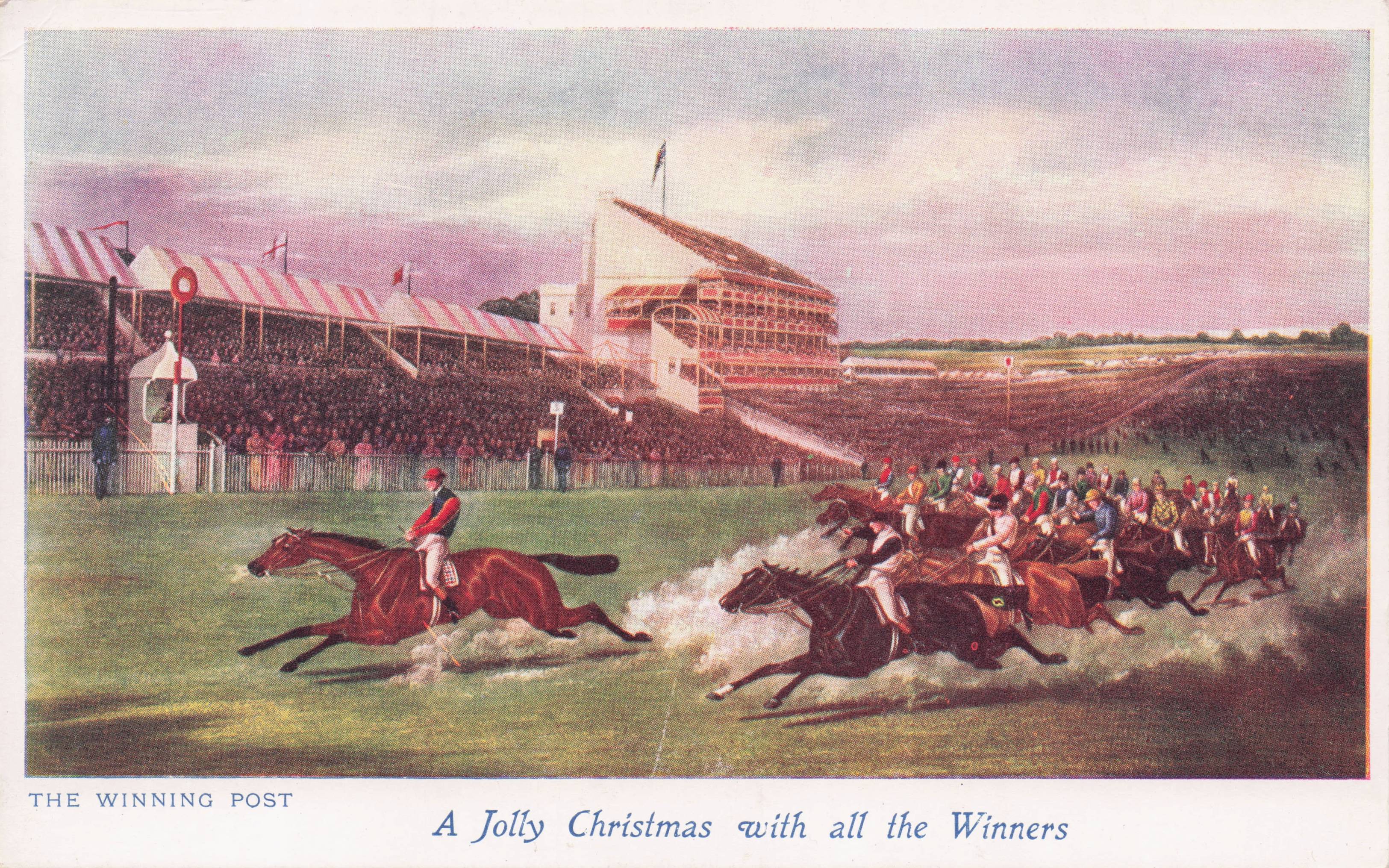 Horse Race Charging To Winning Post Old Owl Series Painting Postcard