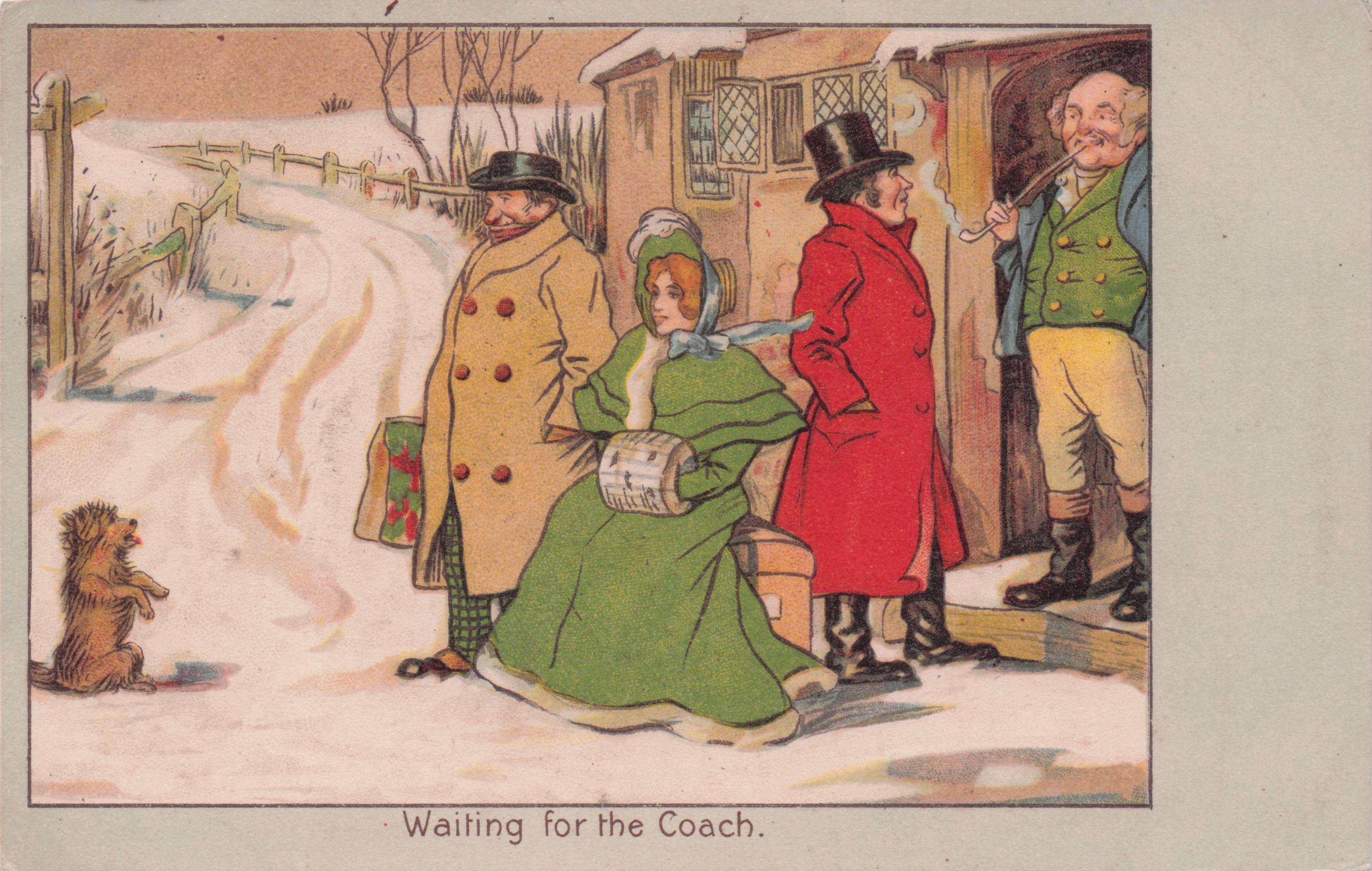 Waiting For Coach Long Pipe Smoking Stewart & Woolf Transport Old Postcard