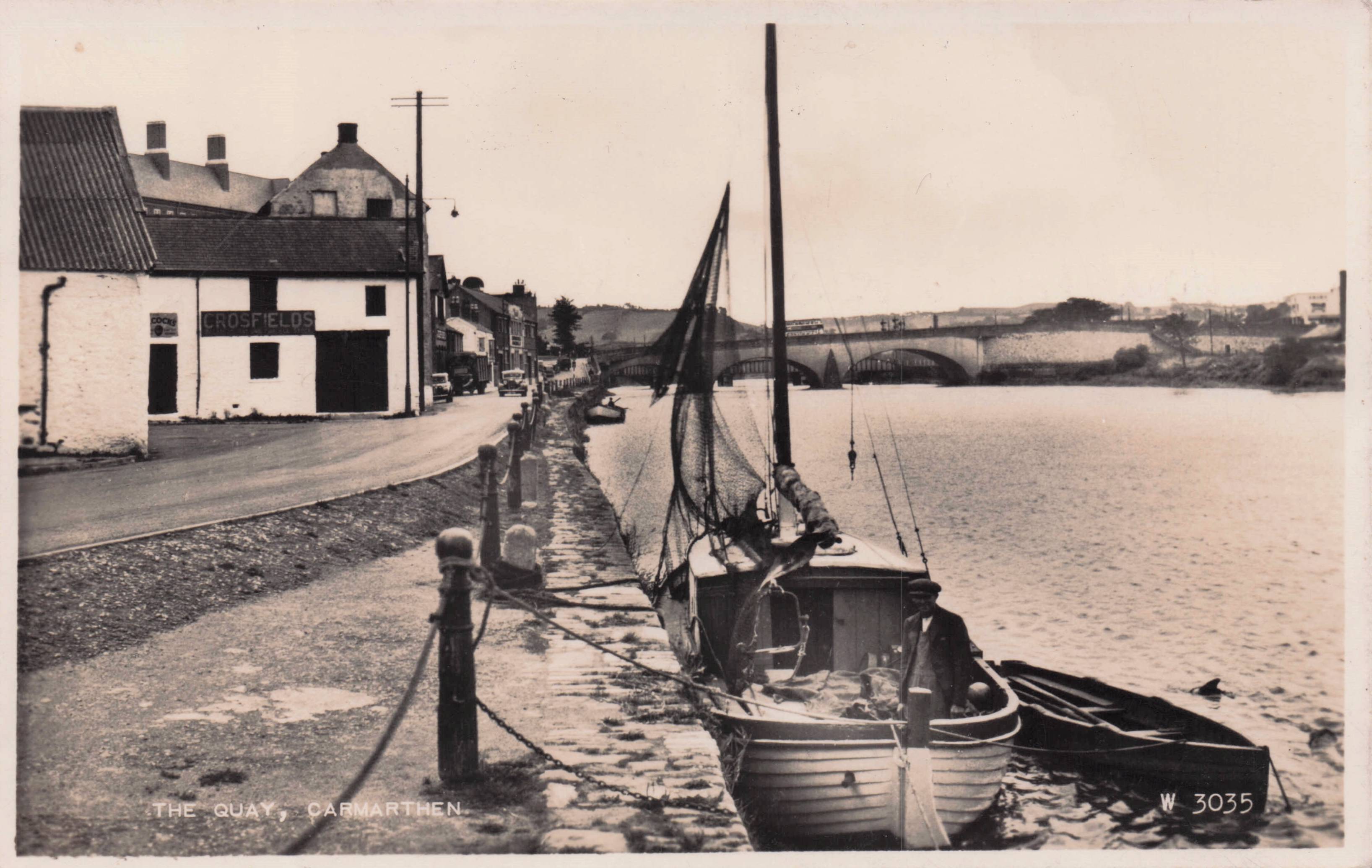 Owner With Boat At Carmarthen Quay Welsh Old Real Photo Postcard