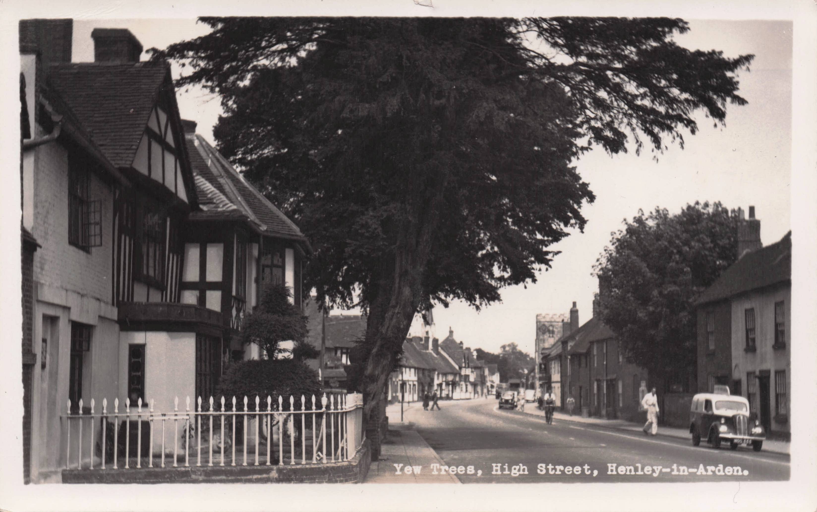 Yew Trees Bicycle Man's Flares High Street Henley In Arden Warks Postcard