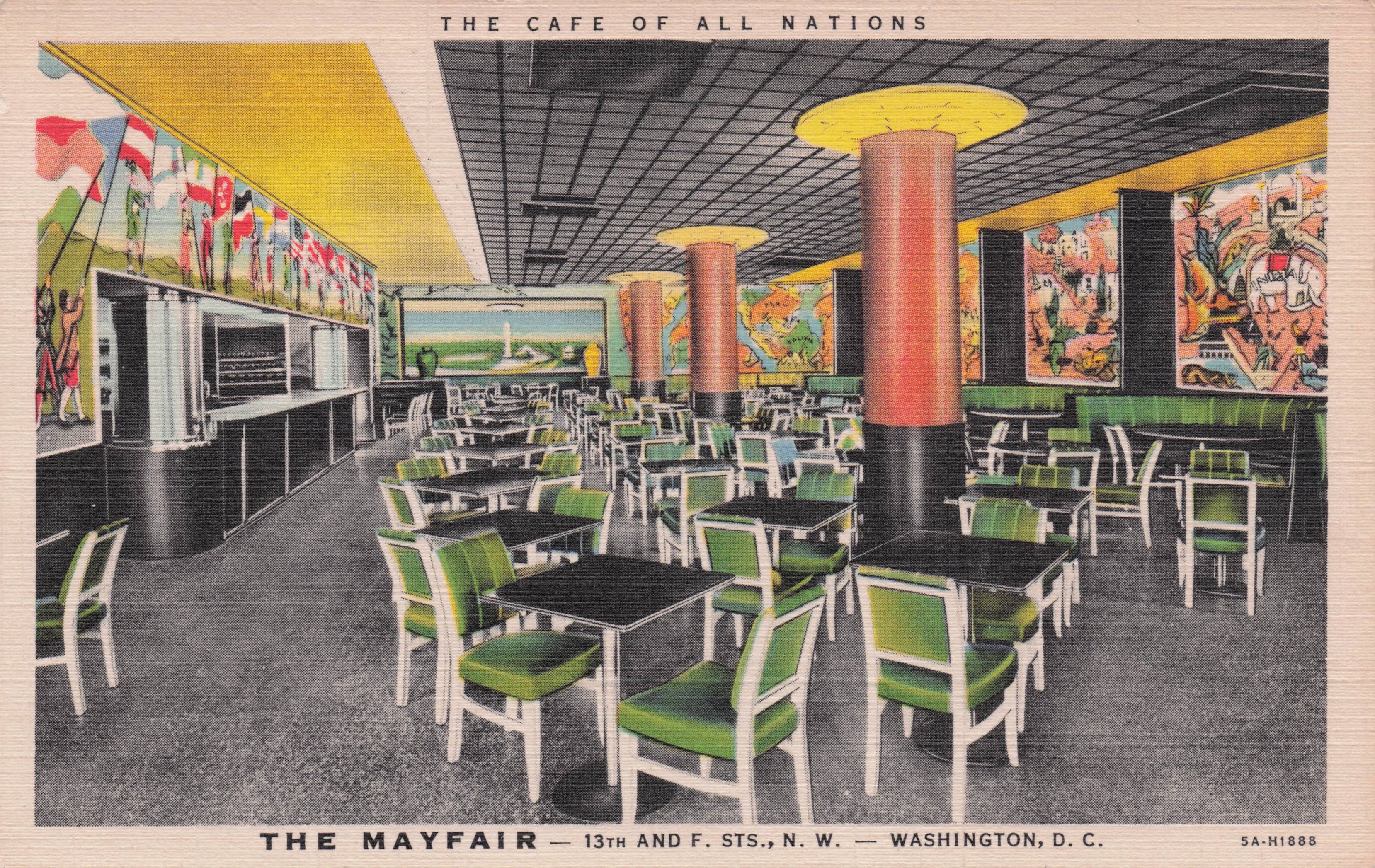 The Mayfair Cafe Restaurant Washington USA Interior Linen Old Postcard