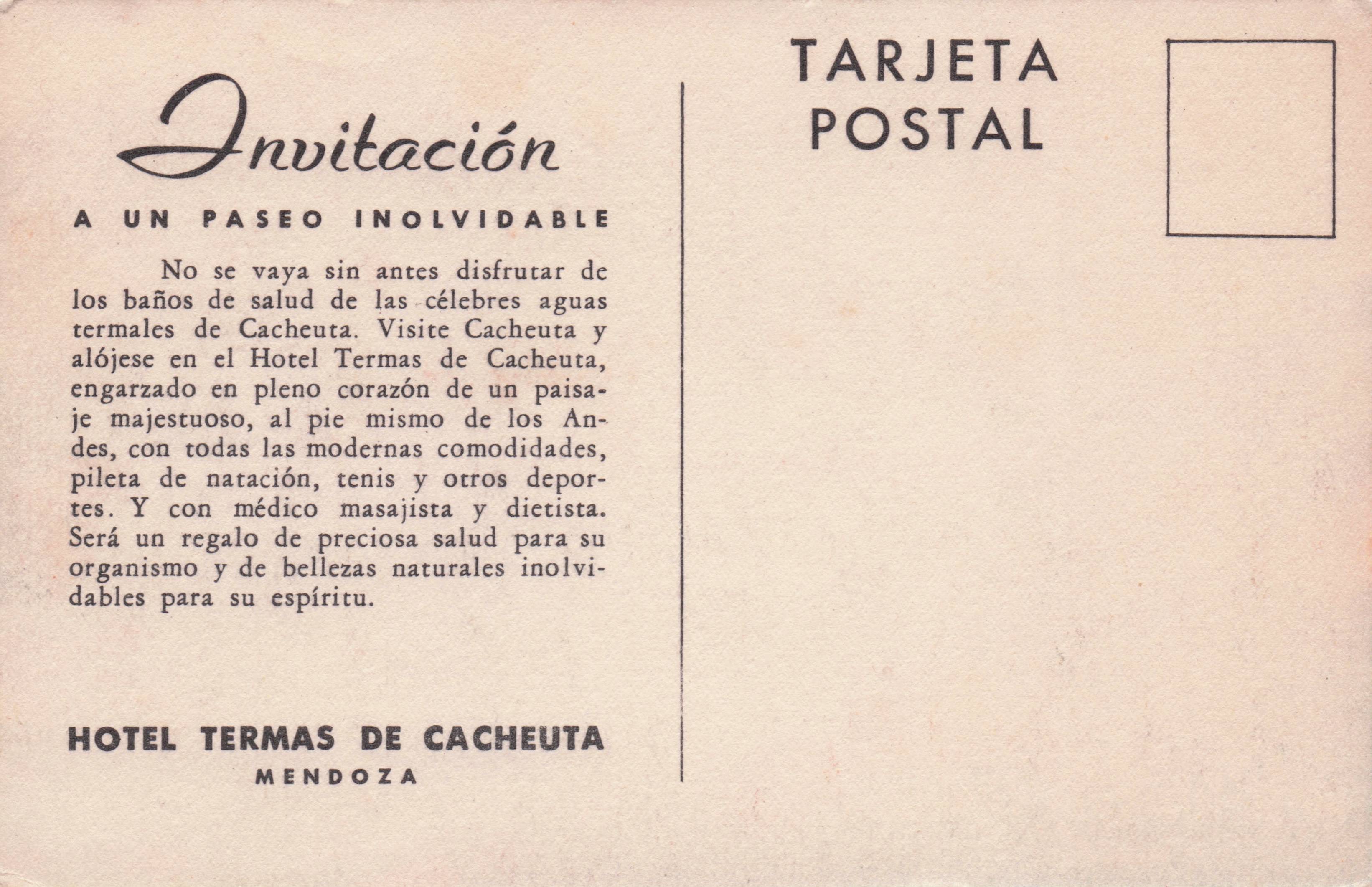 Mendoza Hotel Termas de Cacheuta Argentina Old Advertising Postcard