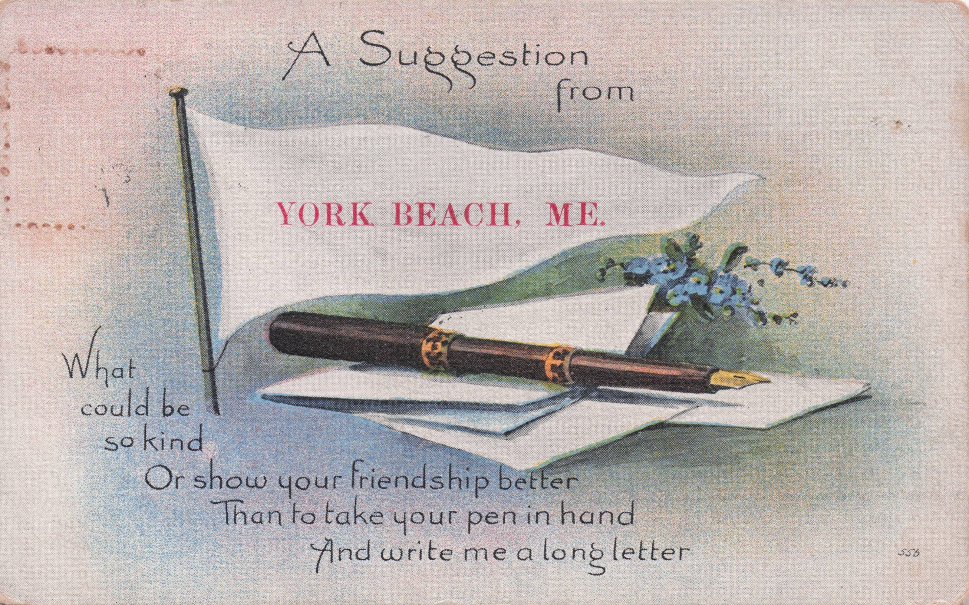 York Beach ME Maine USA Antique Pen Flag USA WW1 War Postcard