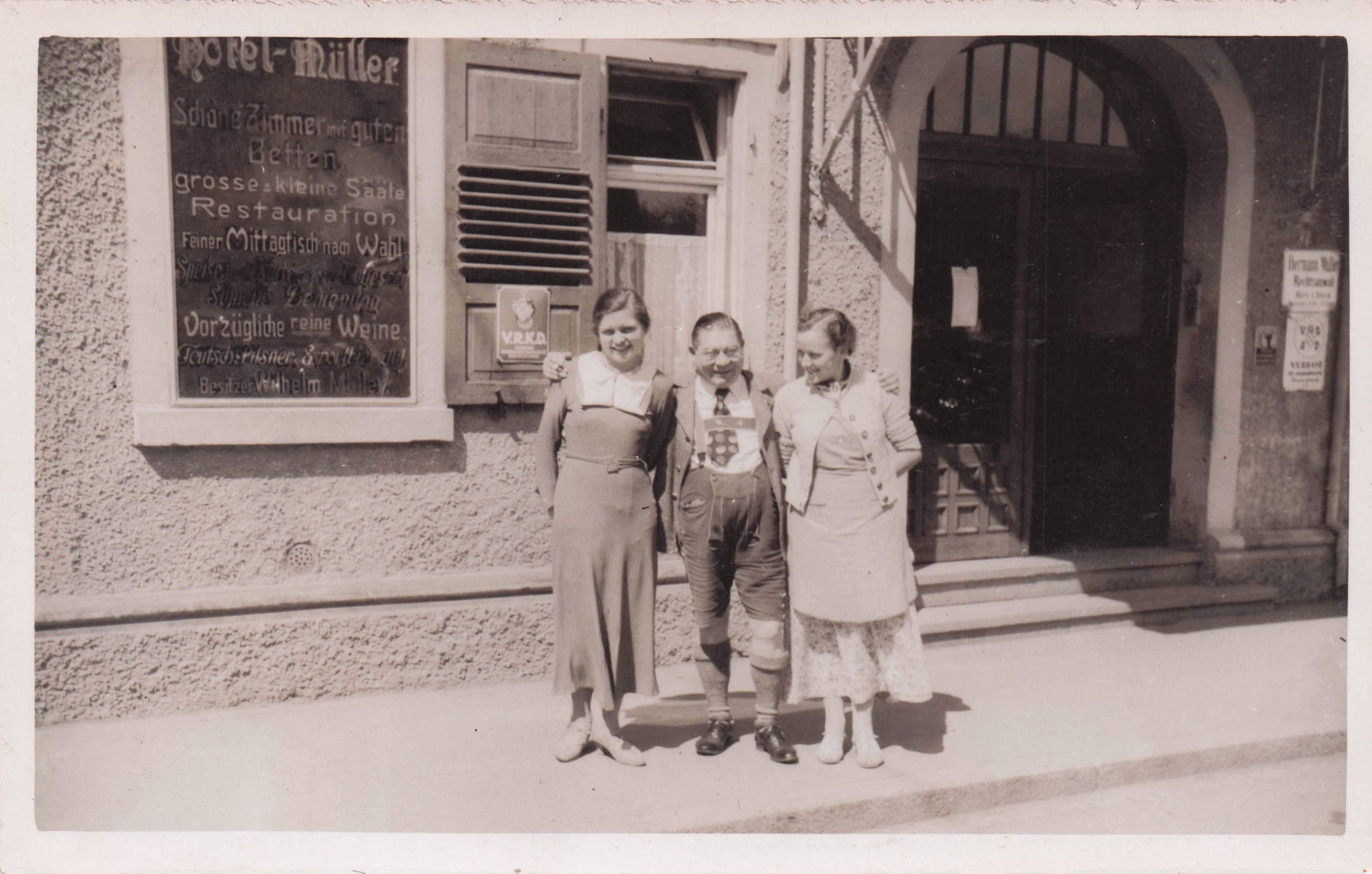 Fat Man Old Braces at Hotel Muller Germany Old Real Photo Postcard