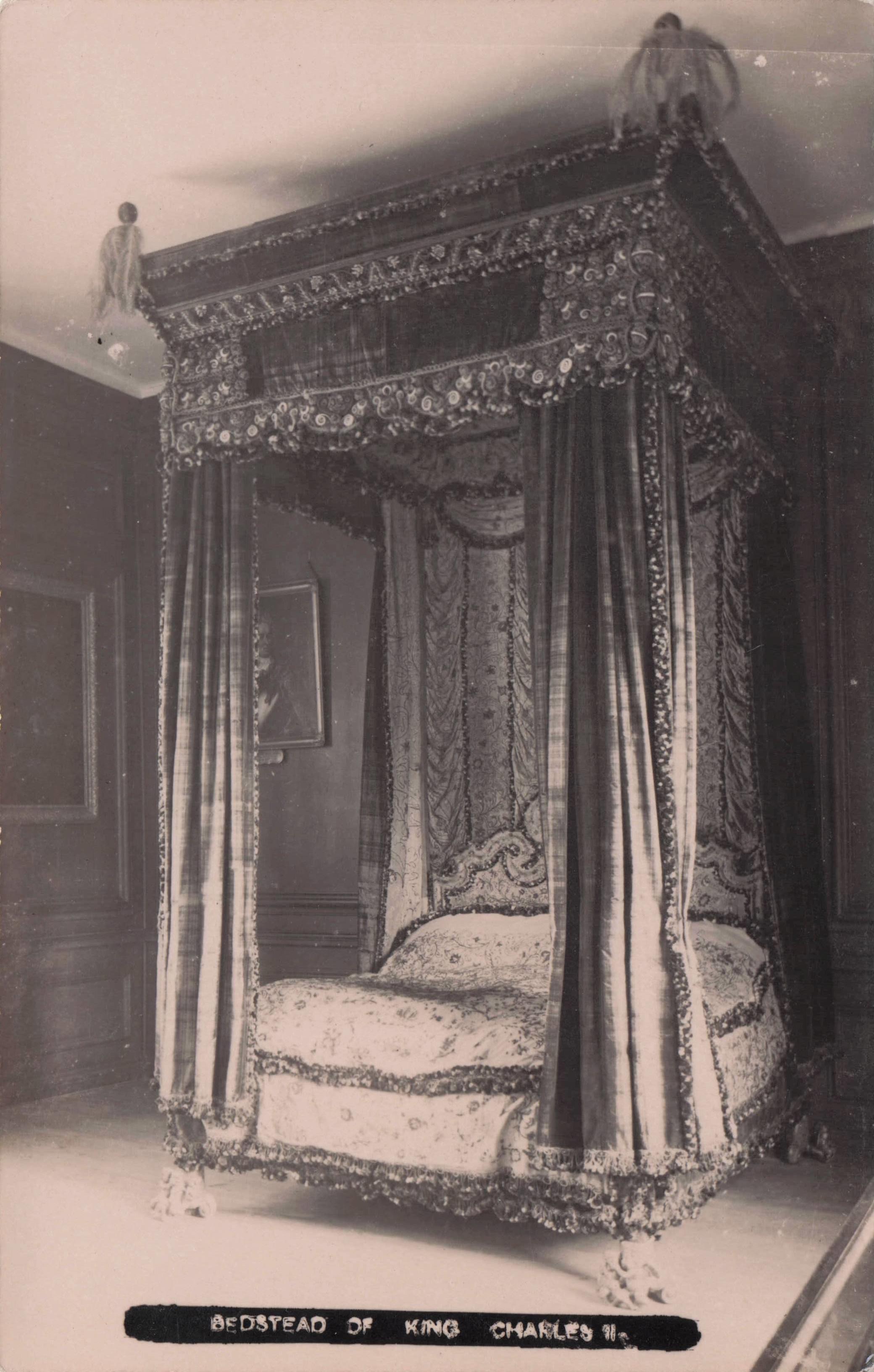 Bedstead Of King Charles II Antique Real Photo Postcard