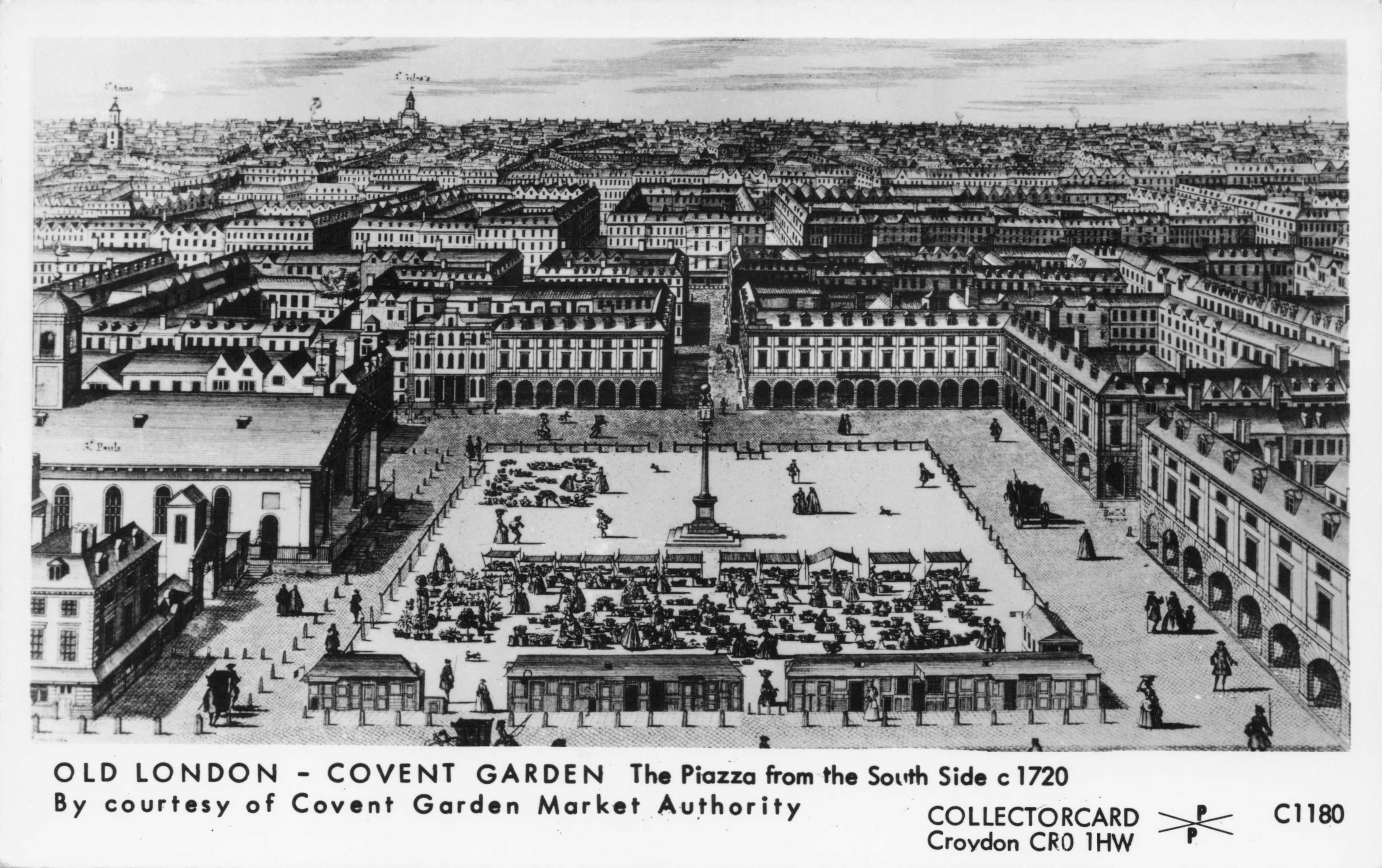 Covent Garden London Piazza Old Market in 1720 Photo Postcard