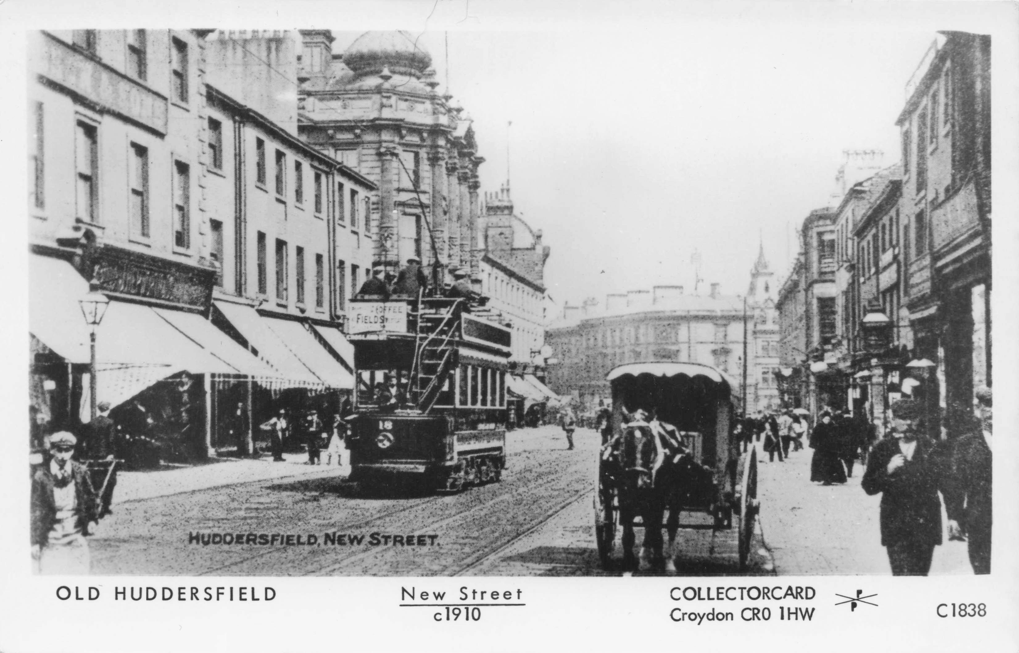 Bus Tram at New Street Old Huddersfield 1910 Yorkshire Photo Postcard