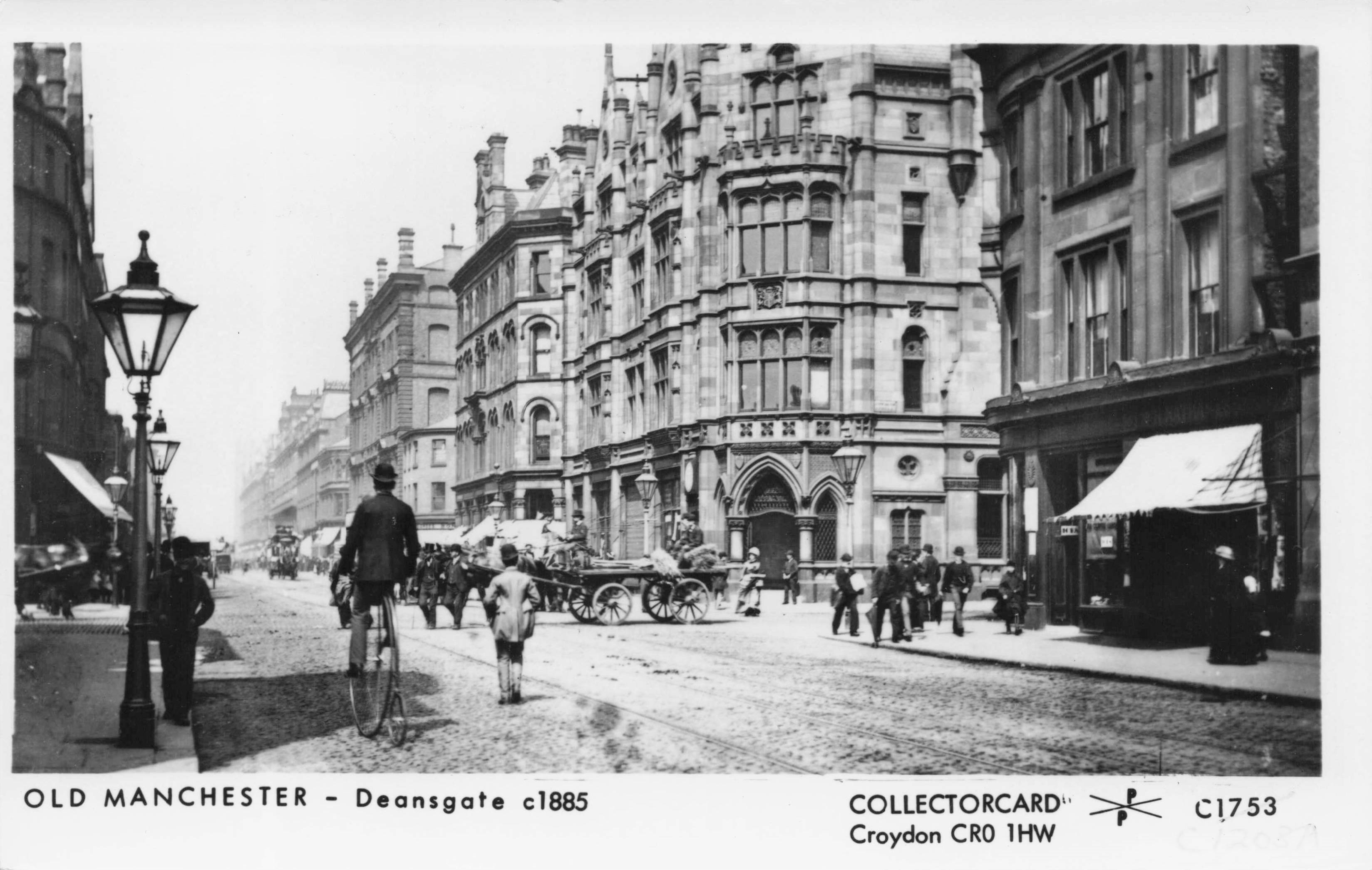 Victorian Cyclist in Deansgate Manchester Shops Photo Postcard