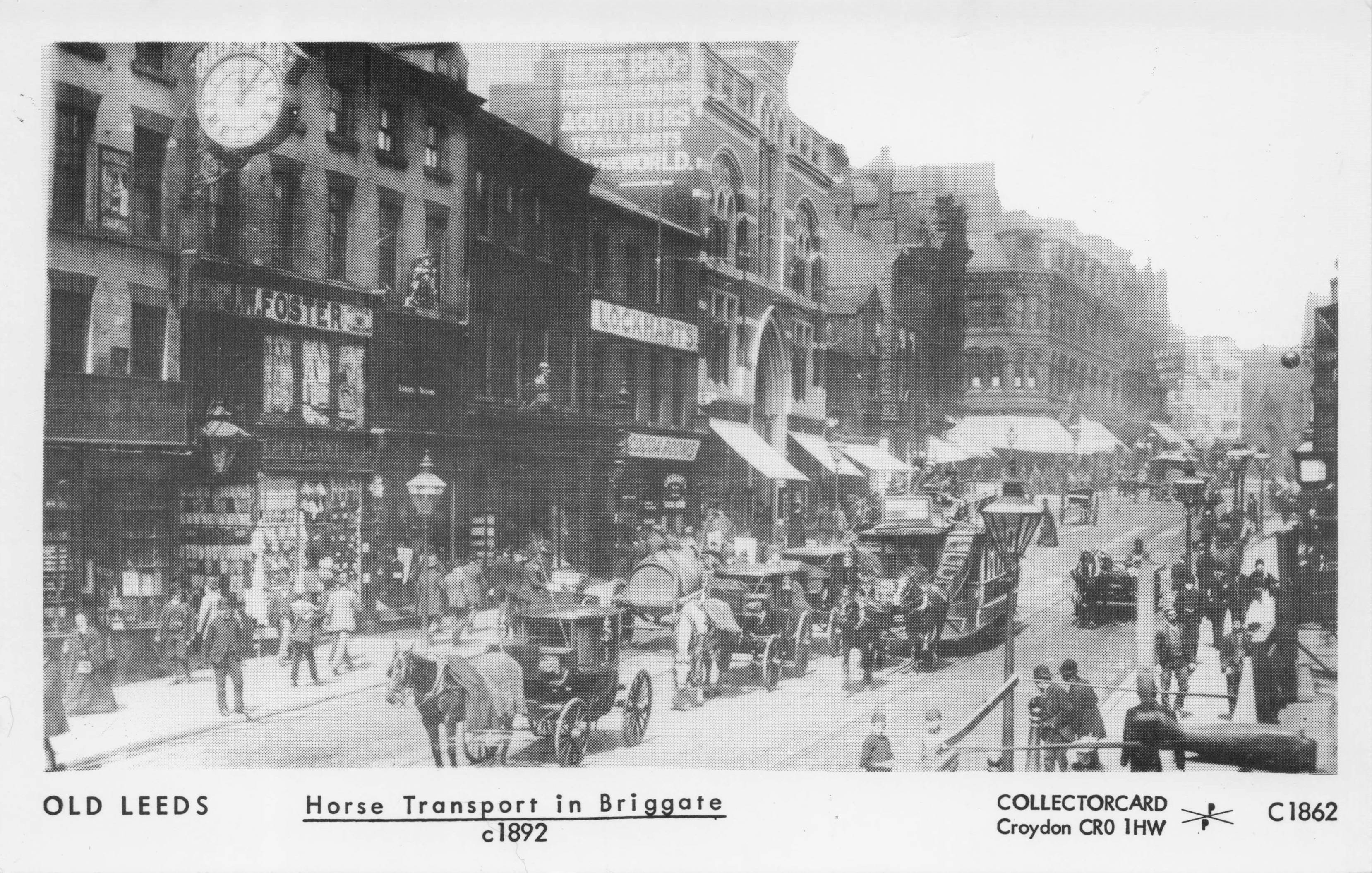 Briggate Old Transportation Horse & Cart Shops Yorkshire Photo Postcard