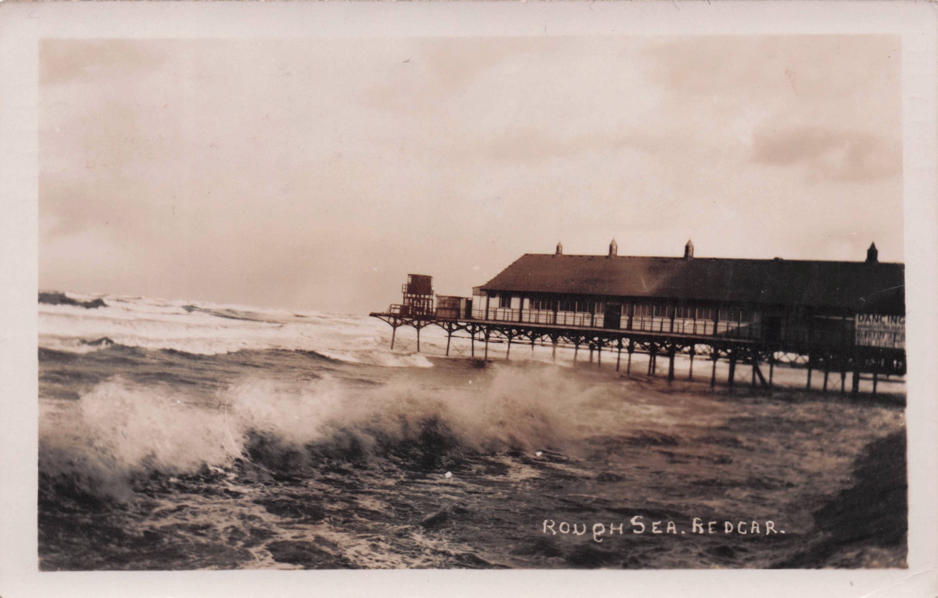 Rough Sea Redcar Pier Yorkshire Disaster Old Real Photo Postcard