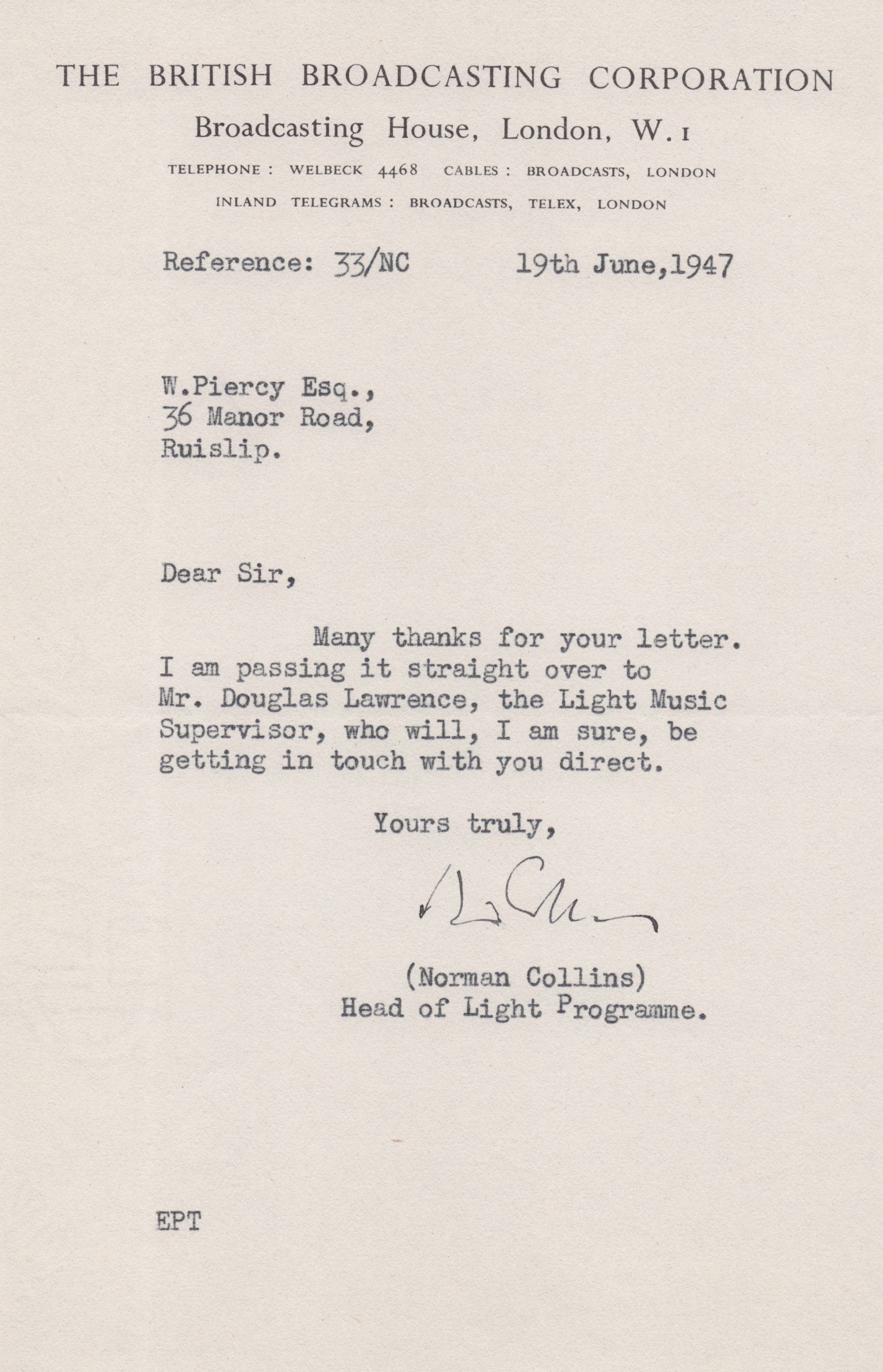 Walter Goehr German Film Music Composer BBC Orchestra Hand Signed Letter
