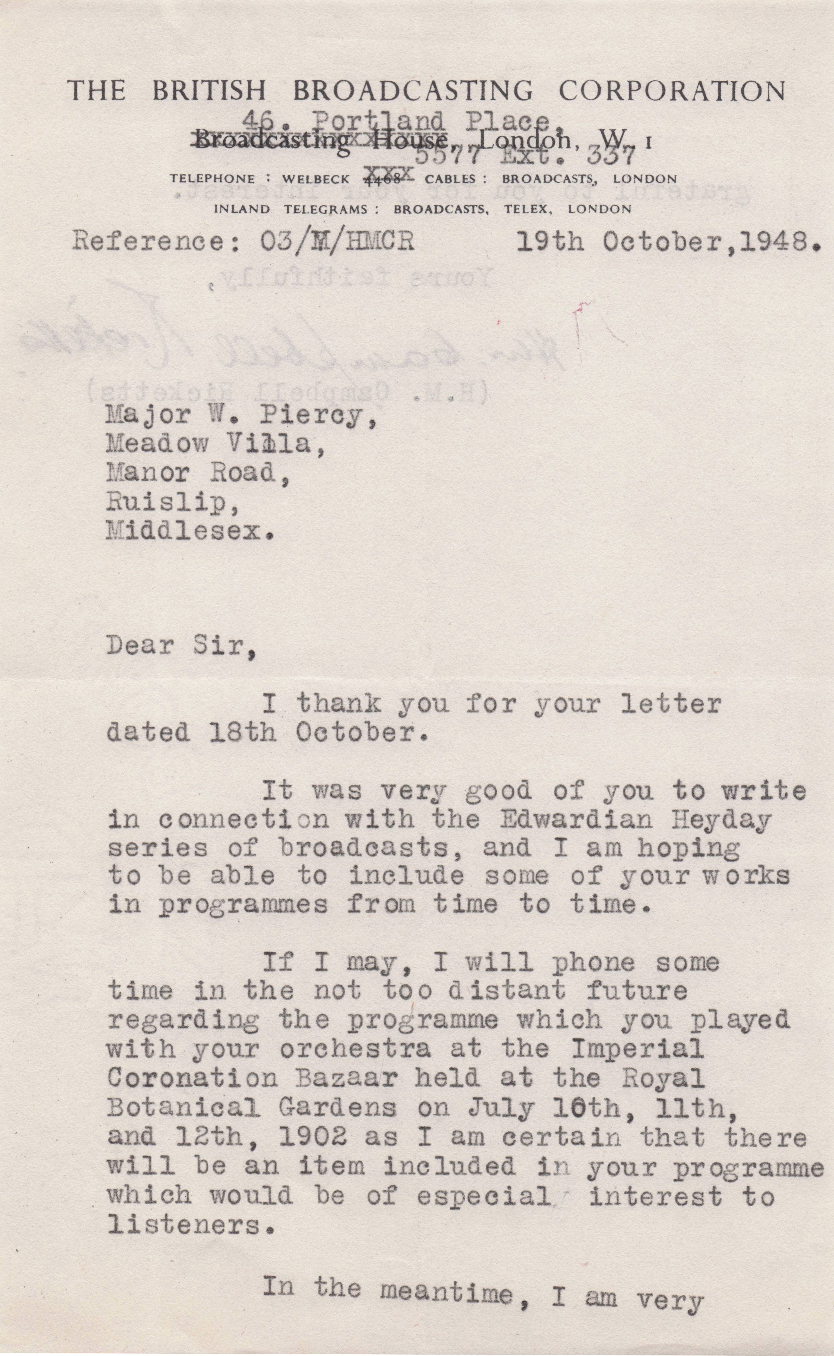 Campbell Ricketts BBC Radio Hand Signed Letter Of Military Coronation 1902 Bazaar