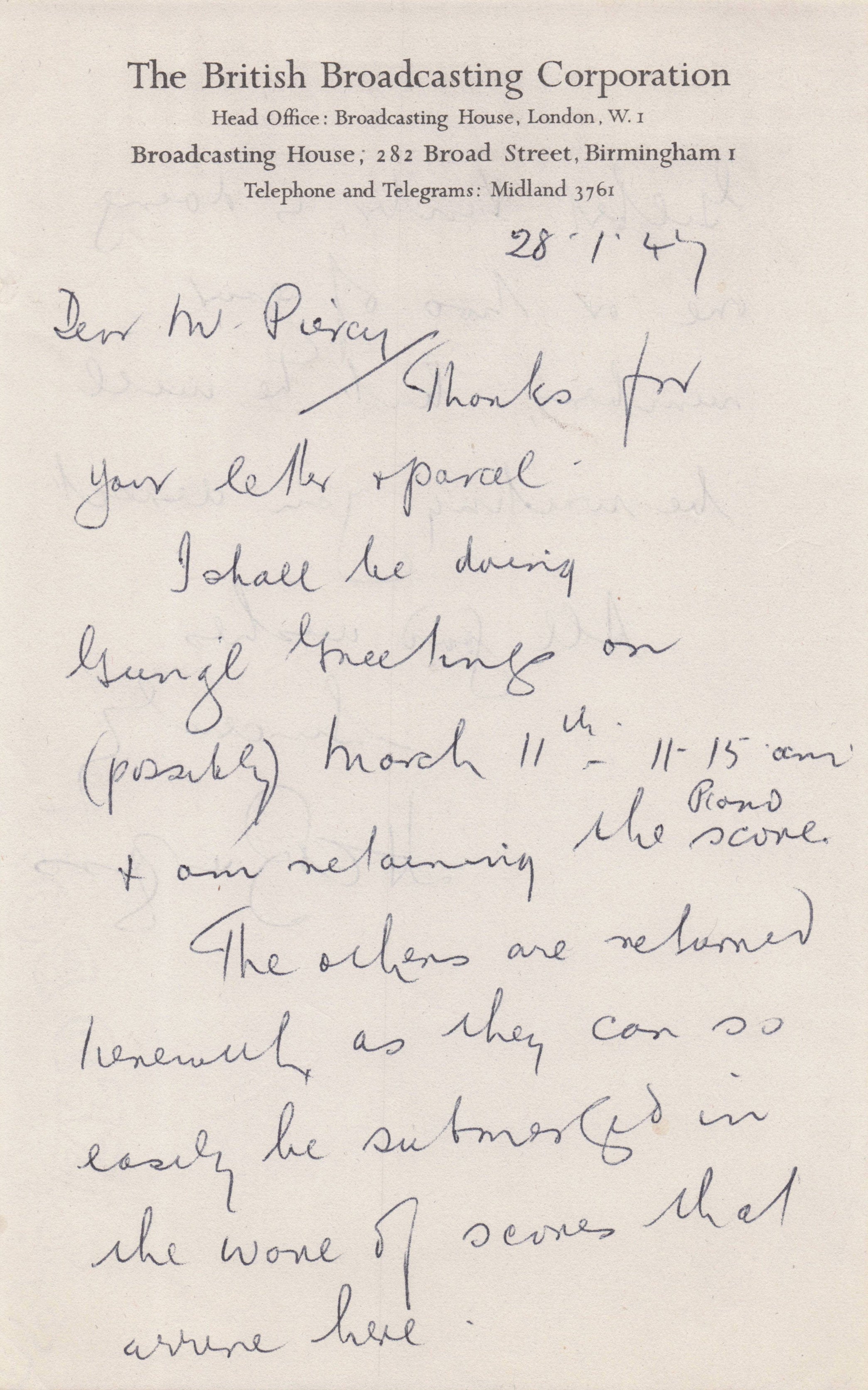 HC Burgess BBC Birmingham Orchestra 1940s Radio Hand Signed Old Rare Letter