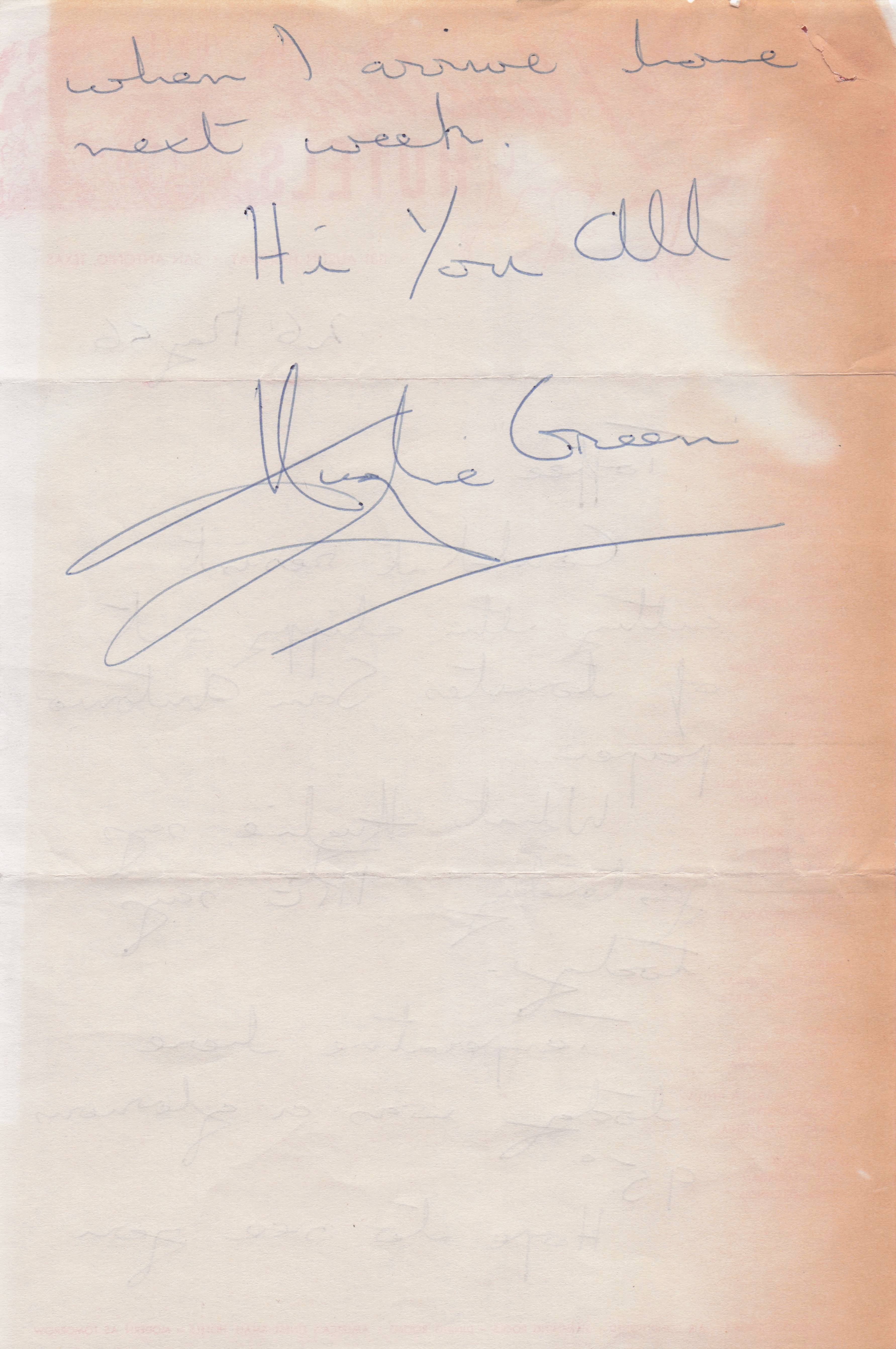 Hughie Green Opportunity Knocks 1956 Texas Hotel Holiday Hand Signed Letter