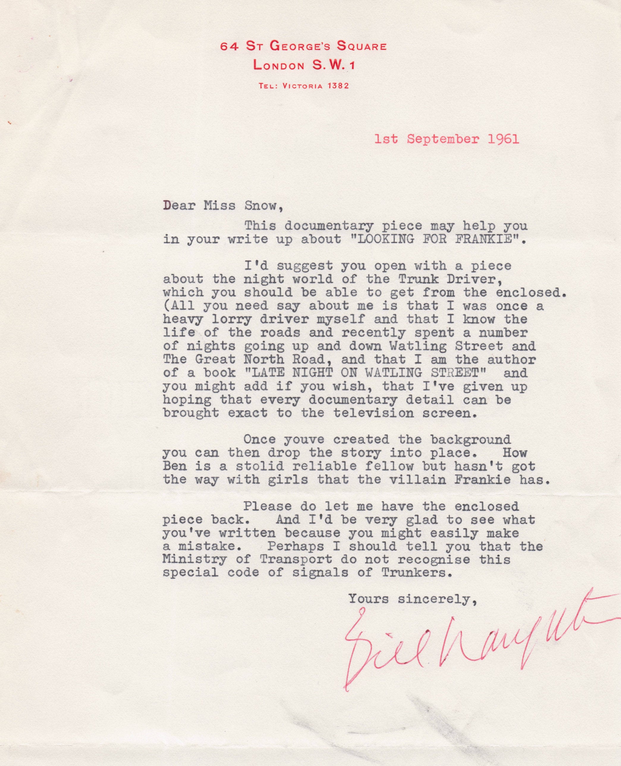Bill Naughton Michael Caine Alfie Playwright Old Hand Signed Headed Paper Letter