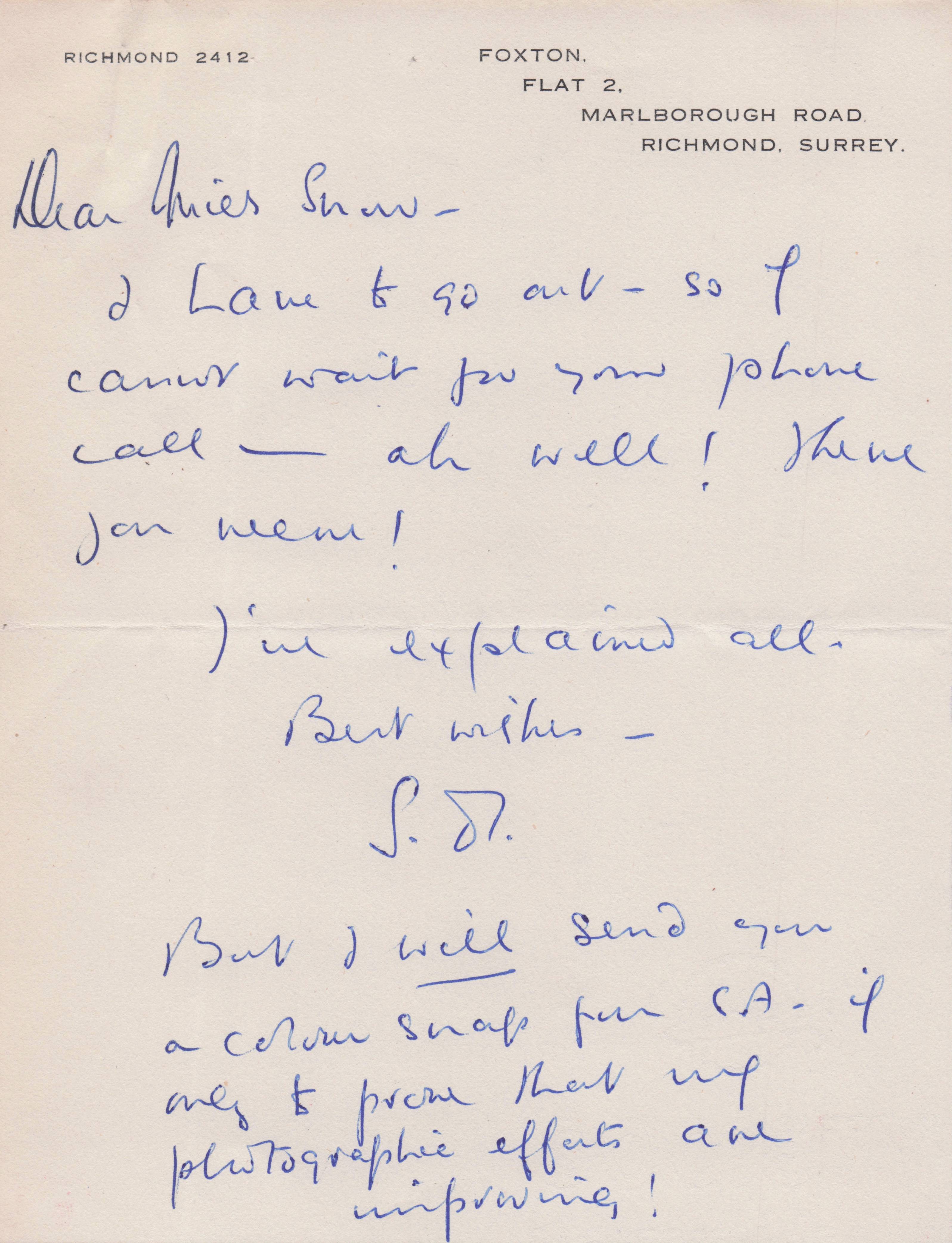 Sonia Dresdel The Fallen Idol Pallisers Oscar Wilde Hand Signed Headed Paper Letter