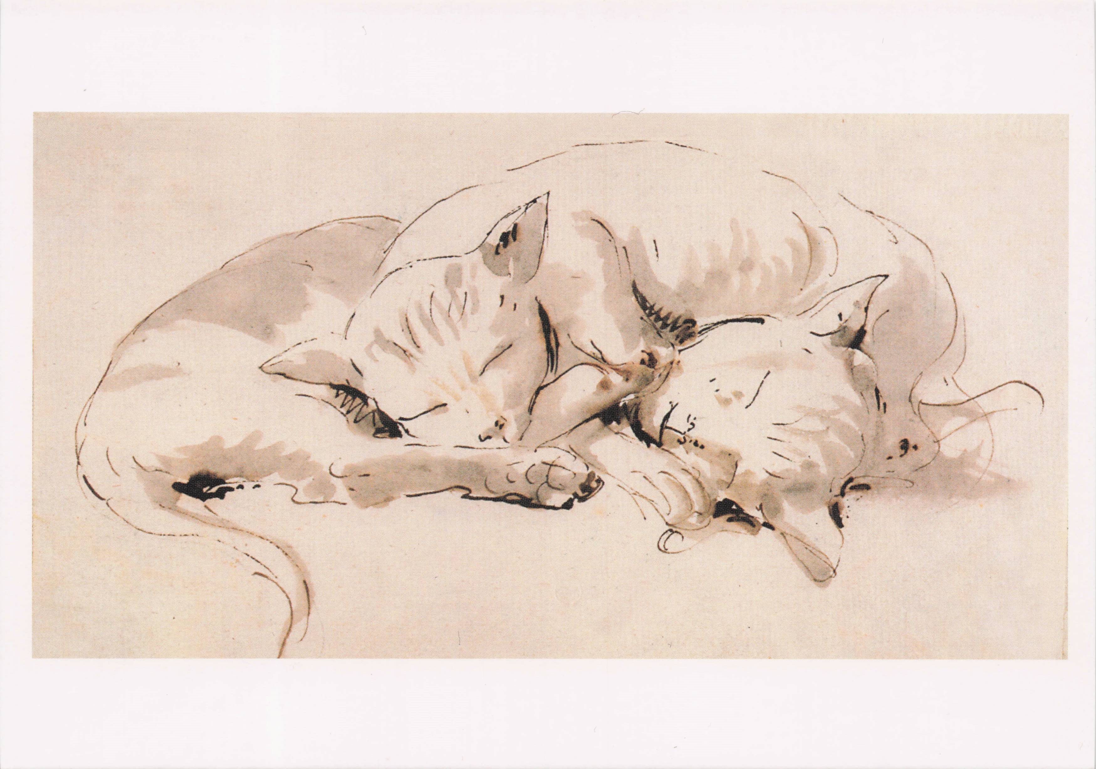 Giovanni Tiepolo Two Sleeping Cats Old Venetian Rococo Italian Painting Postcard