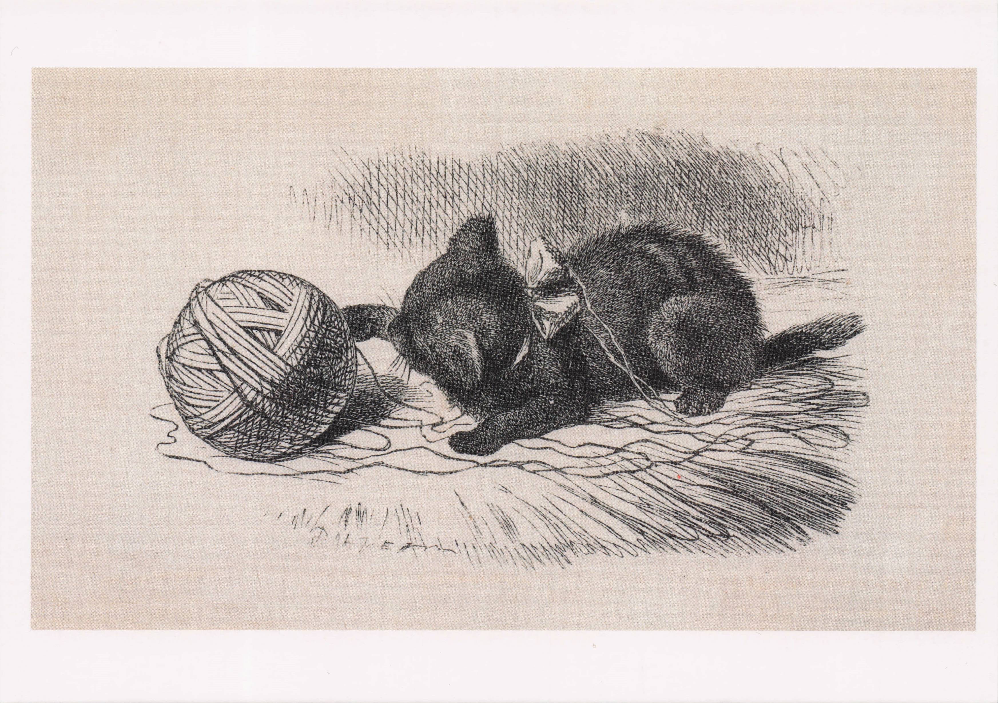 John Tenniel The Black Kitten Alice In Wonderland Victorian Cats Painting Postcard