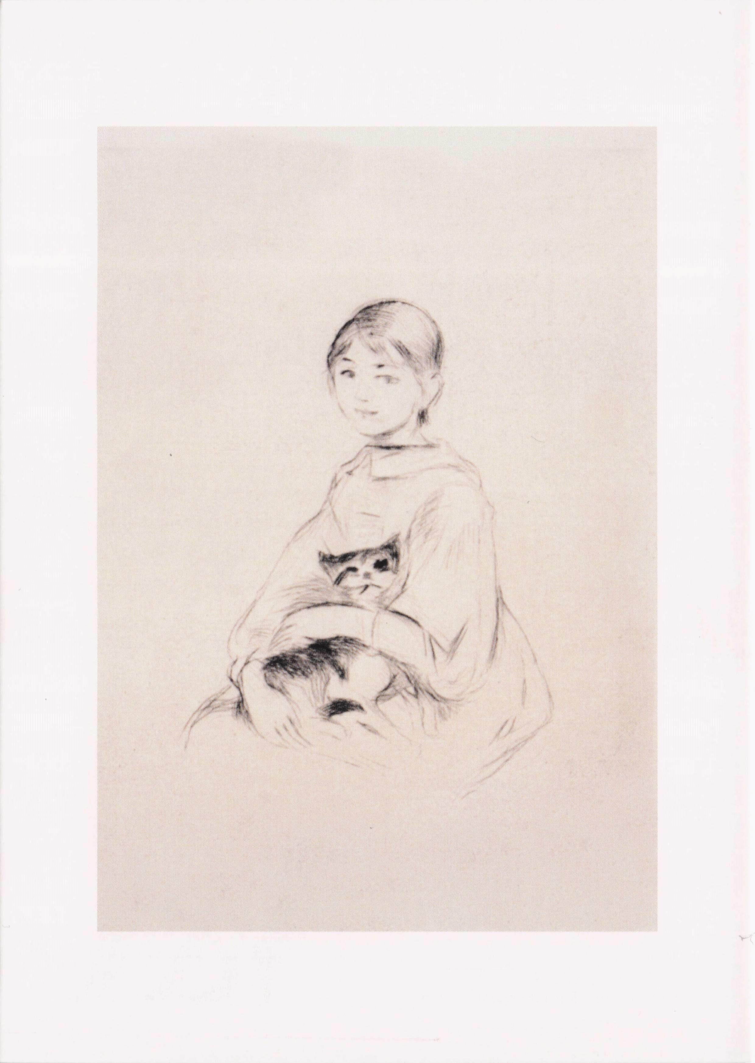 Berthe Morisot Girl With Cat French Victorian Painting Drypoint Etching Cats Postcard