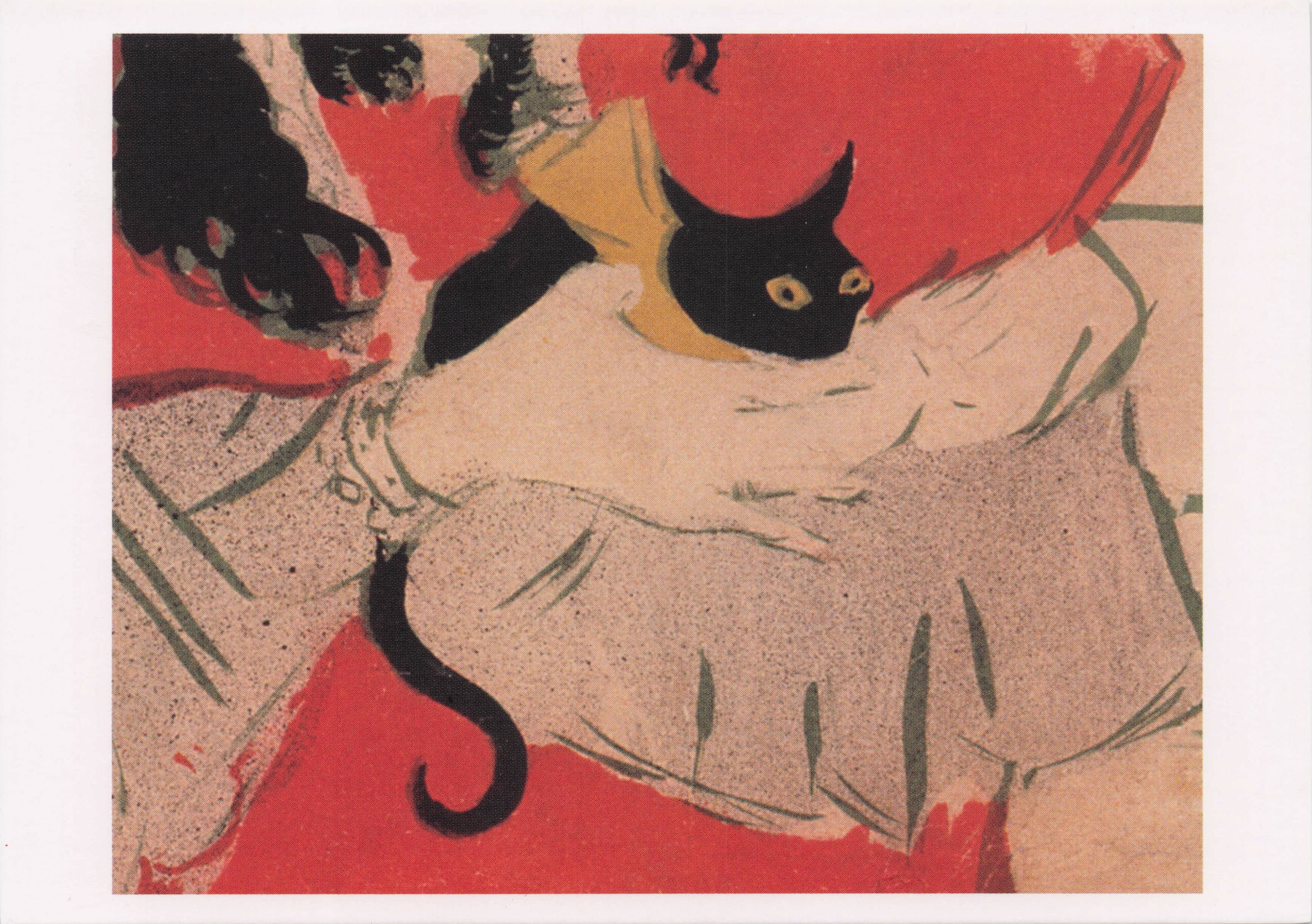 Henri Lautrec May Belfort Victorian Irish Cabaret Singer & Cat Painting Postcard
