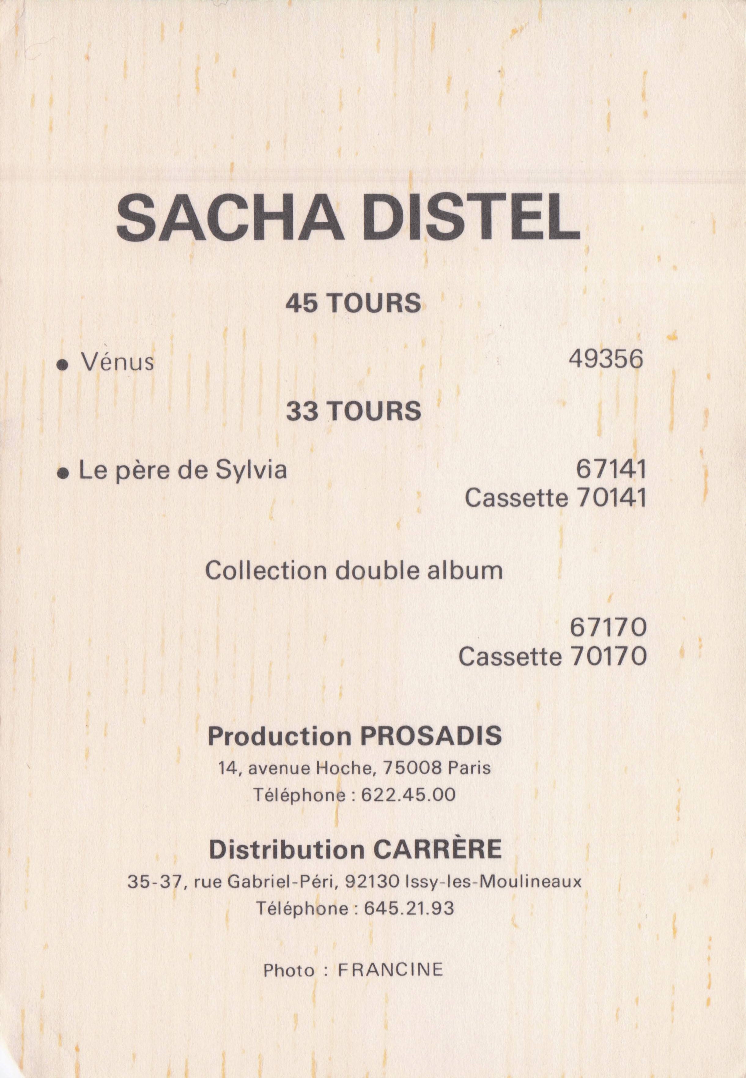 Sacha Distel French Pop Singer Old Discography Hand Signed Official Photo