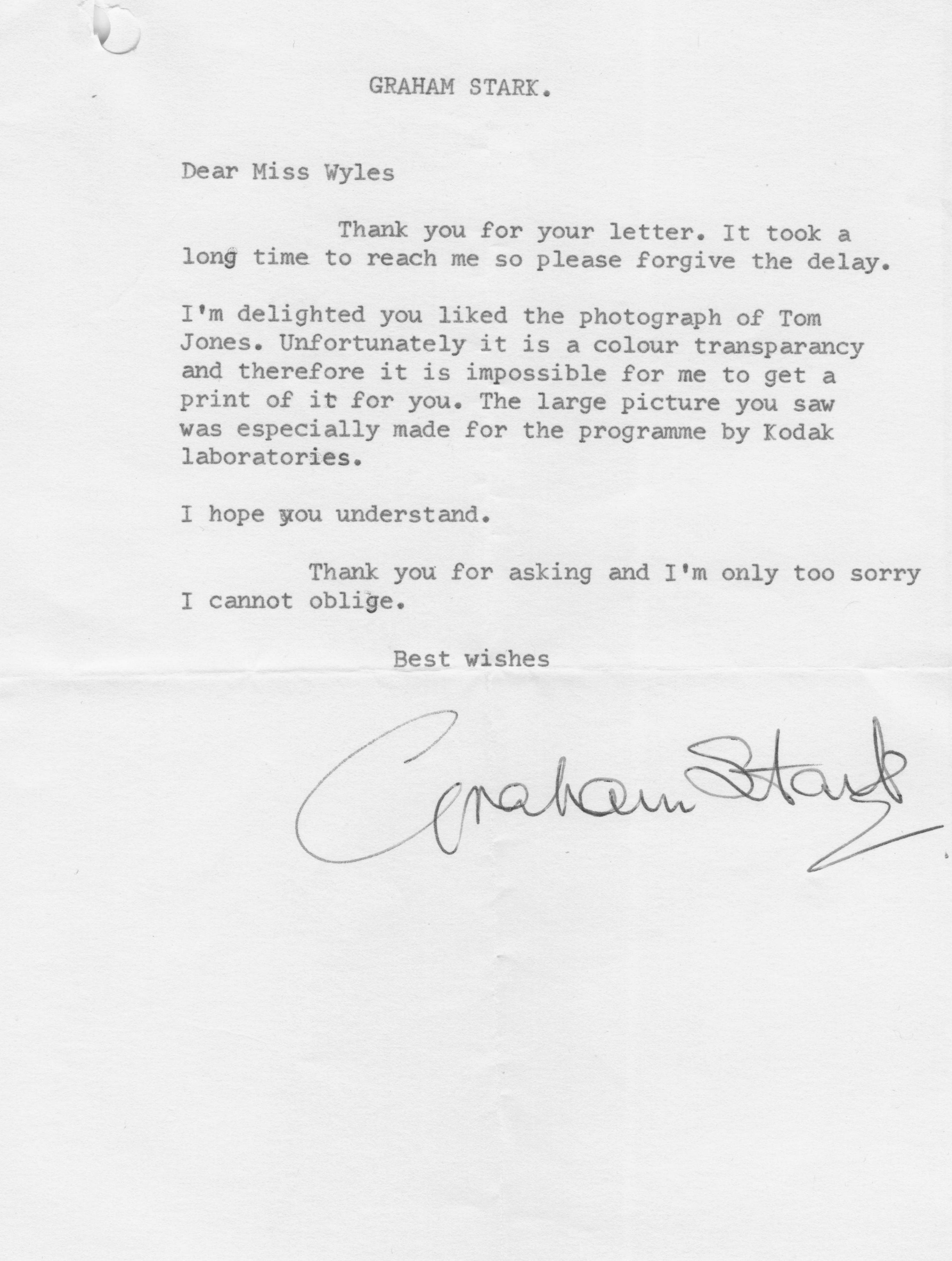 Graham Stark 1970s TV Photographer Pink Panther Dads Army Hand Signed Letter