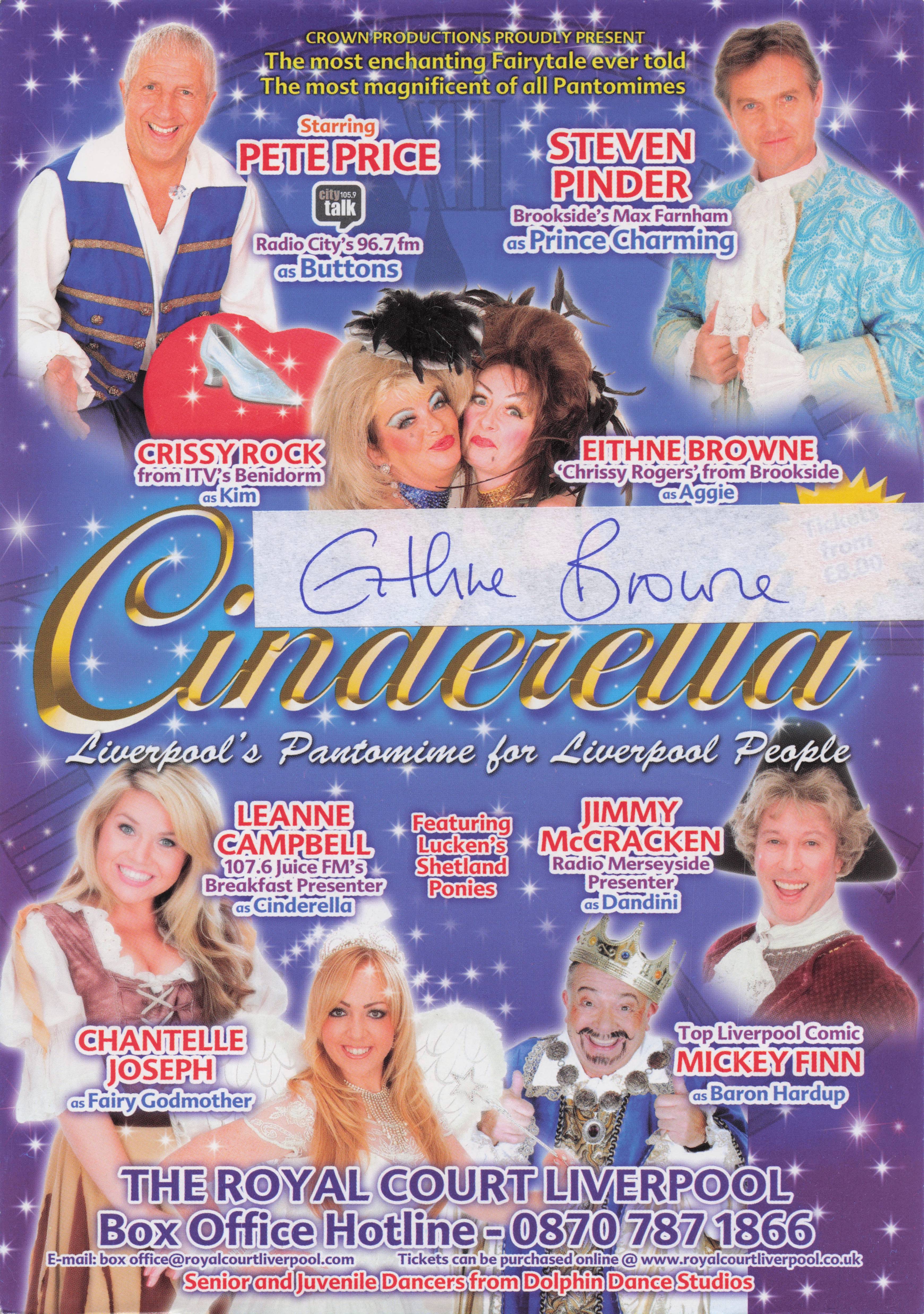 Eithne Browne of Brookside in Cinderella Pantomime Hand Signed Theatre Flyer