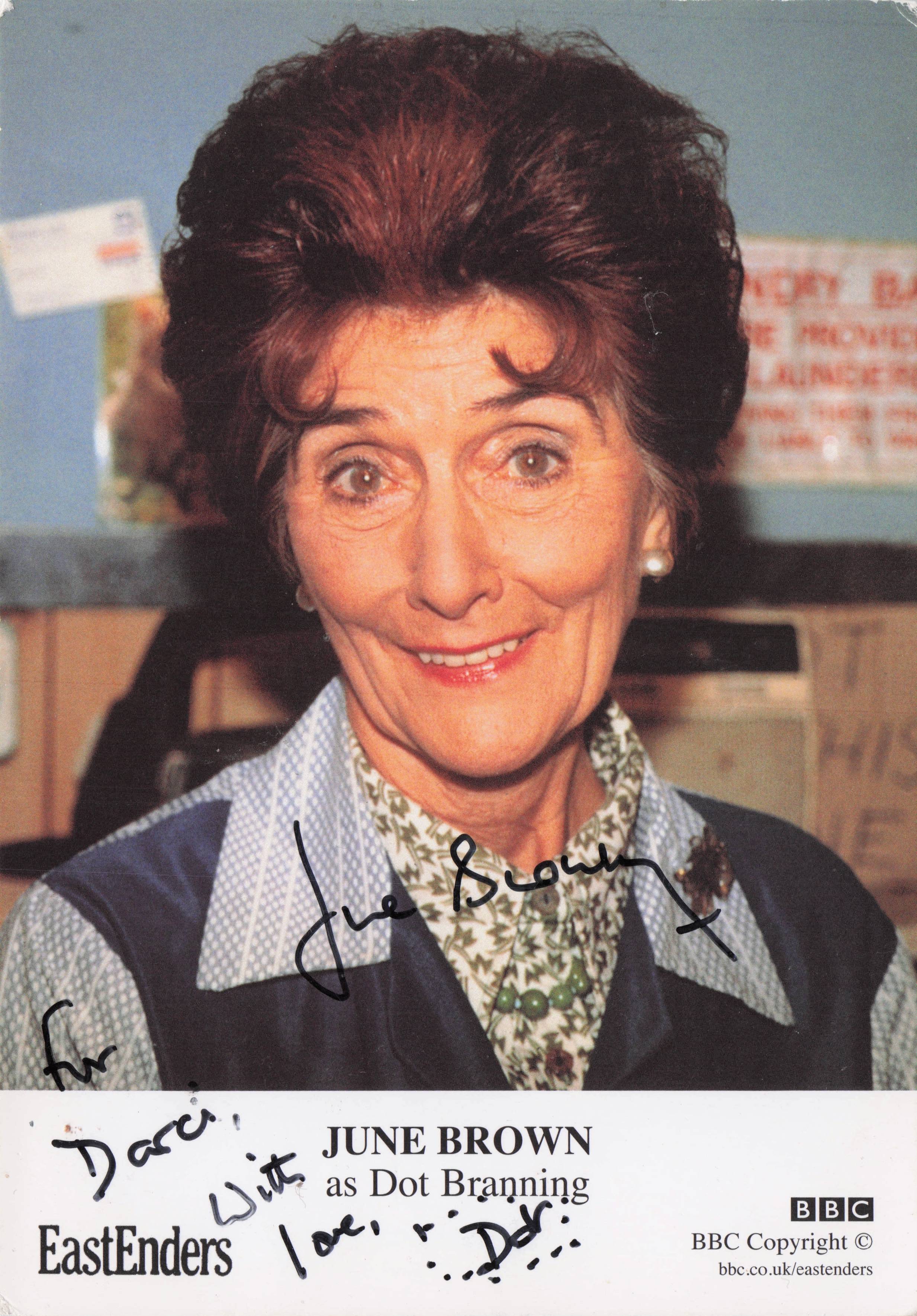 June Brown Dot Cotton BBC Eastenders TV Hand Signed Cast Card Photo