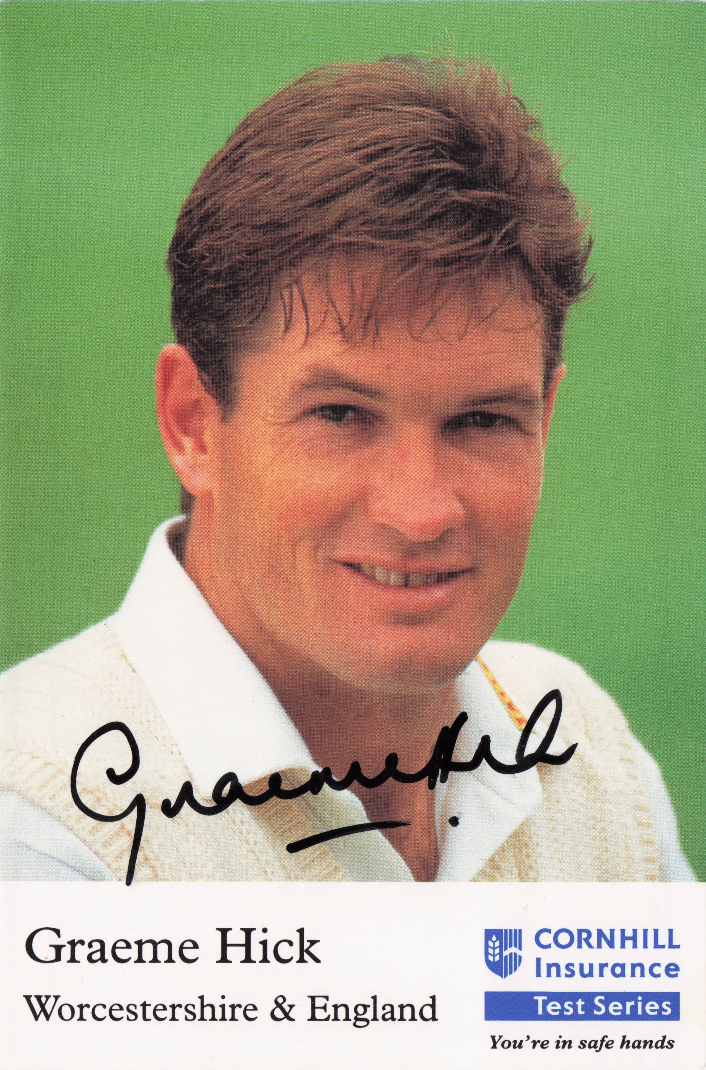 Graeme Hick British Cricket International & Worcester Cornhill Hand Signed Photo