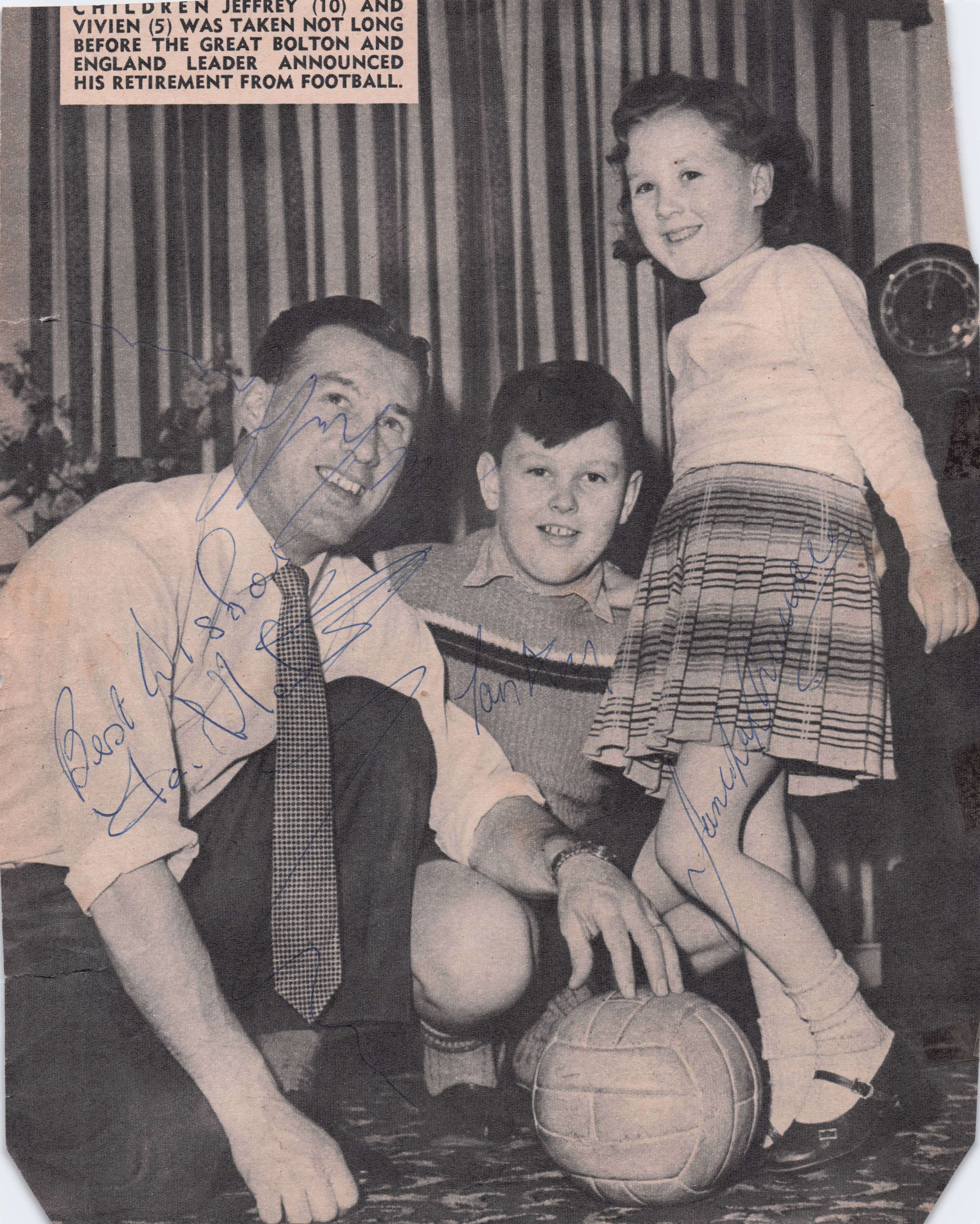 Nat Lofthouse Bolton FC England International FULL FAMILY Hand Signed Picture