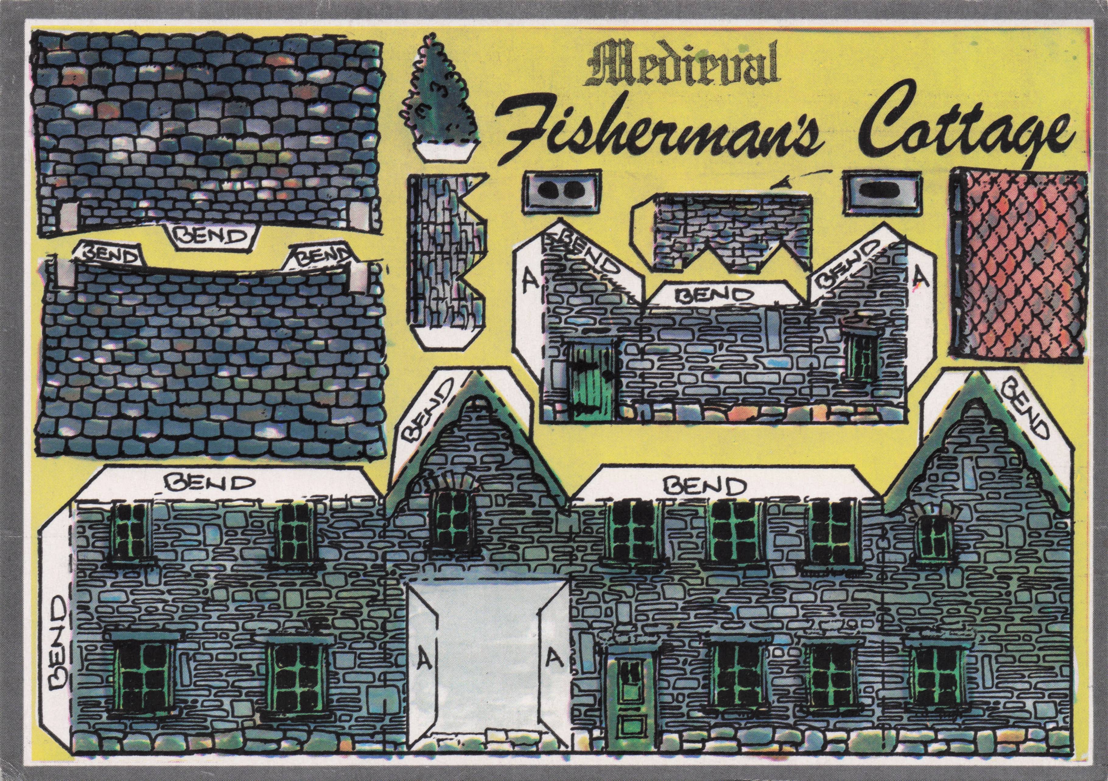 Medieval Fisherman's Cottage Novelty Vintage Paper Model Construction Postcard