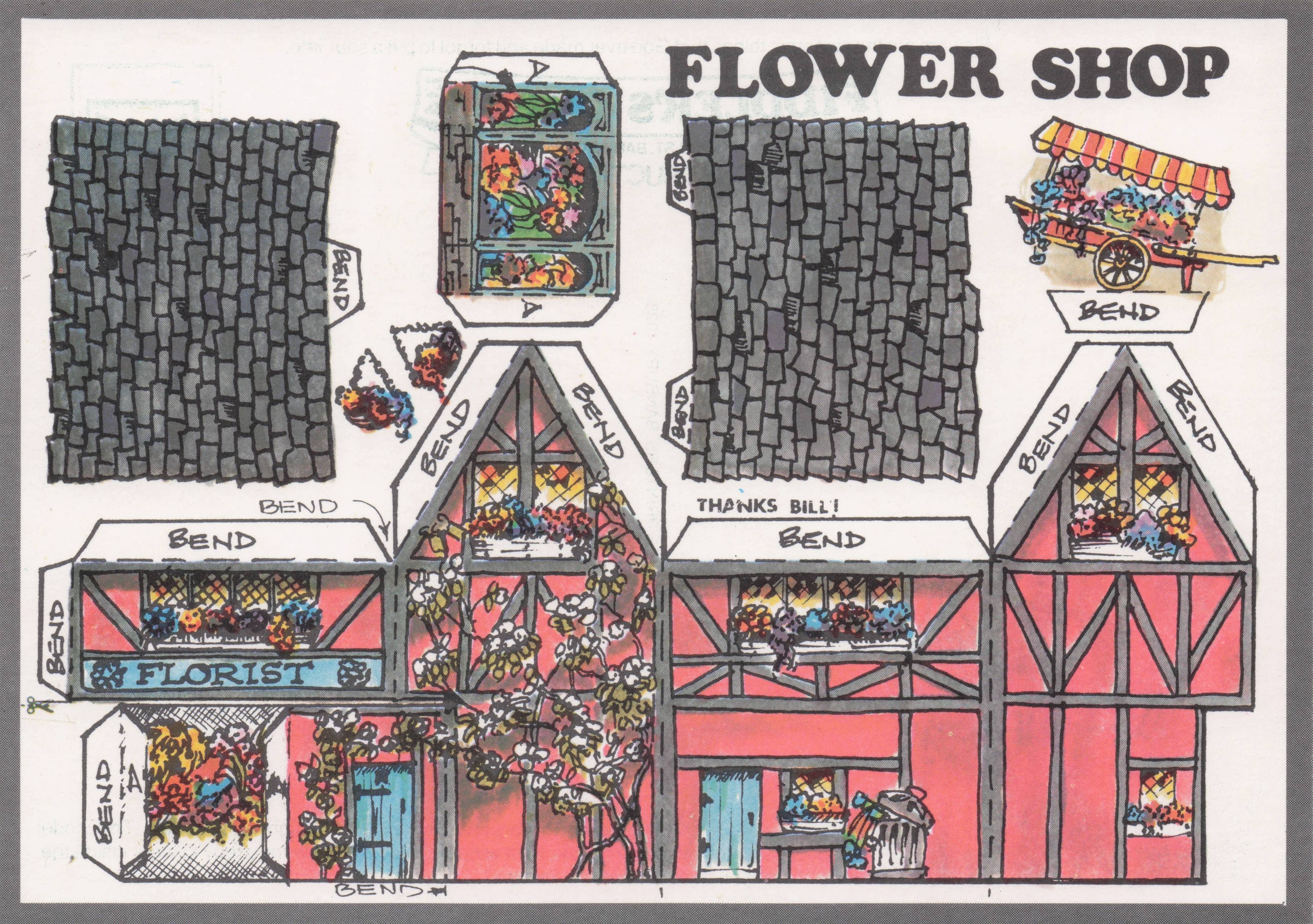 Flower Shop Florists Rare Novelty Vintage Paper Model Construction Postcard