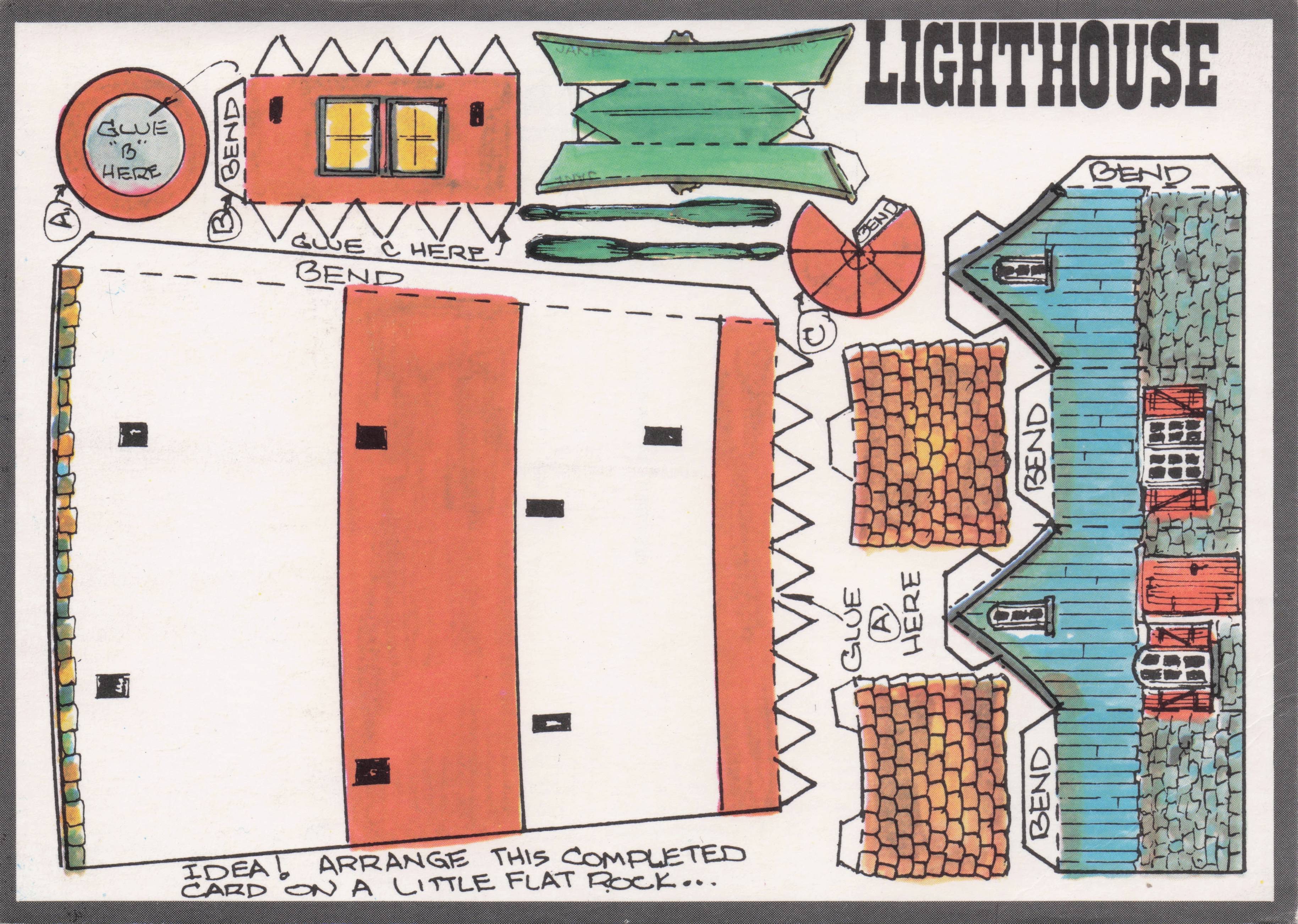 Old Lighthouse Rare Novelty Vintage Paper Model Craft Construction Postcard