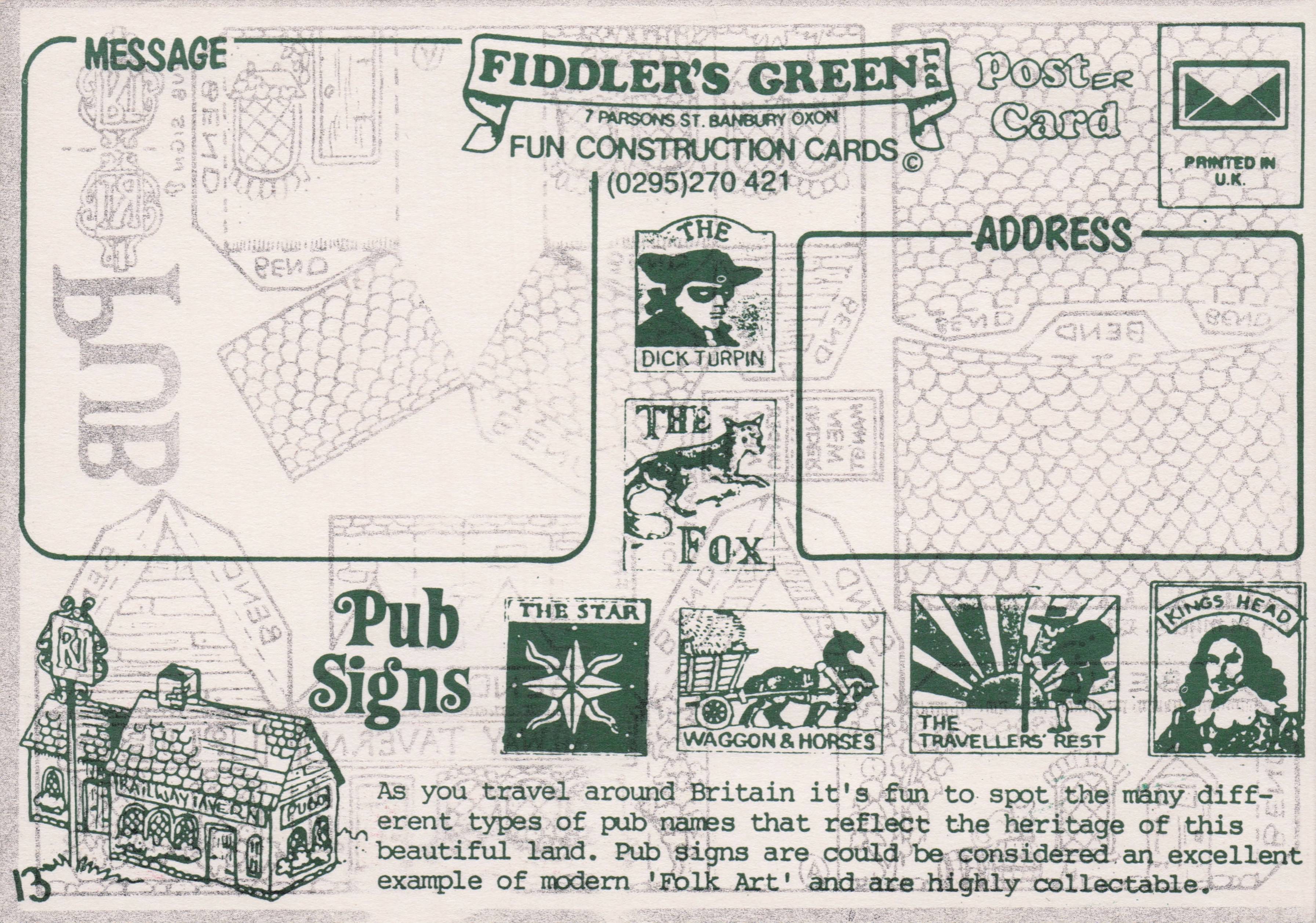 Pub Railway Tavern Inn Rare Novelty Vintage Paper Model Construction Postcard
