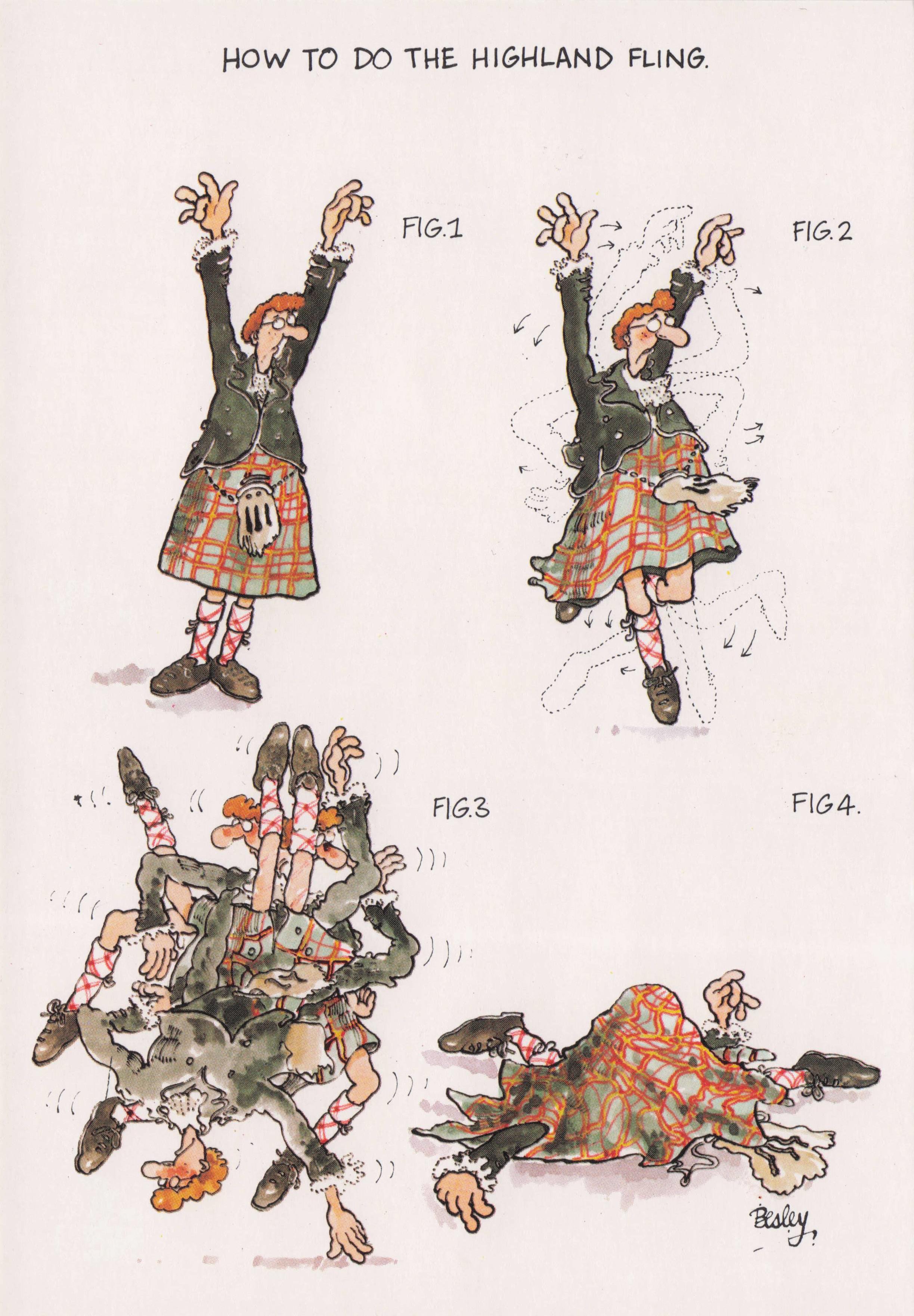 Highland Fling Scottish Dance Kilt Disaster Comic Scotland Humour Postcard