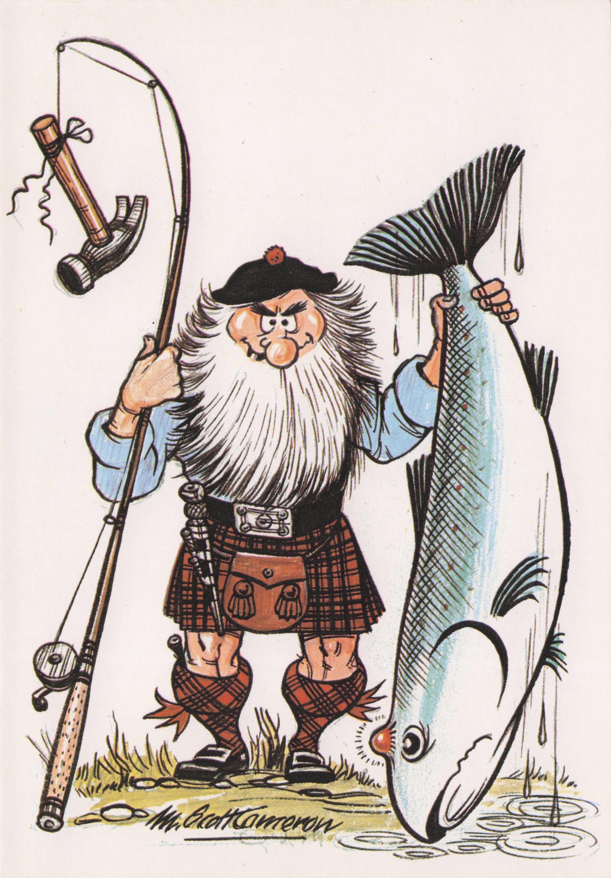 Old Scottish Fisherman Highland Fling Fishing Dance & Hammer Comic Postcard