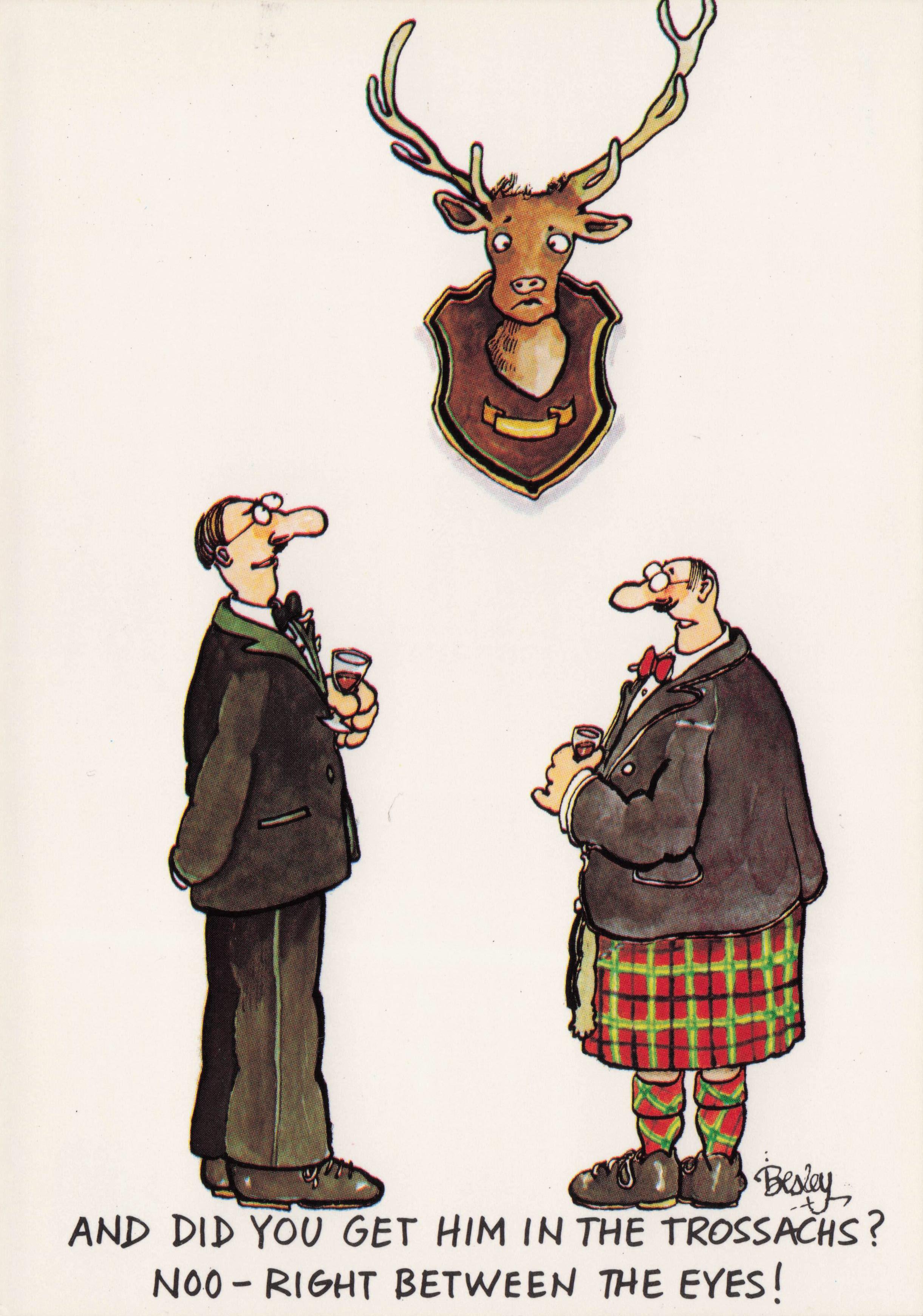 Scottish Hunter Drinking By Hunting Antlers Head Trossachs Comic Postcard
