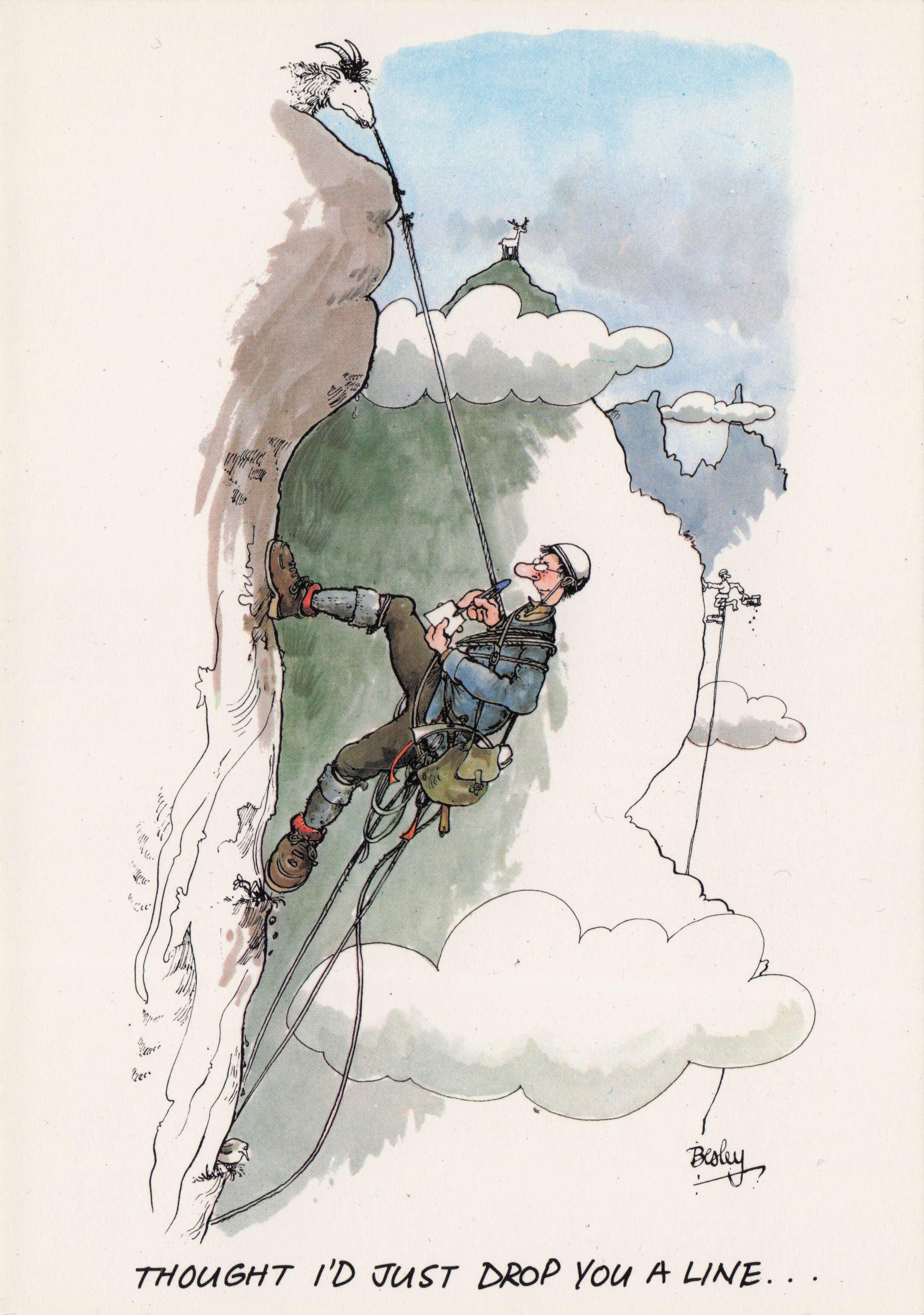 Scottish Disaster Mountain Climbing Sheep Pulling Climber Comic Postcard