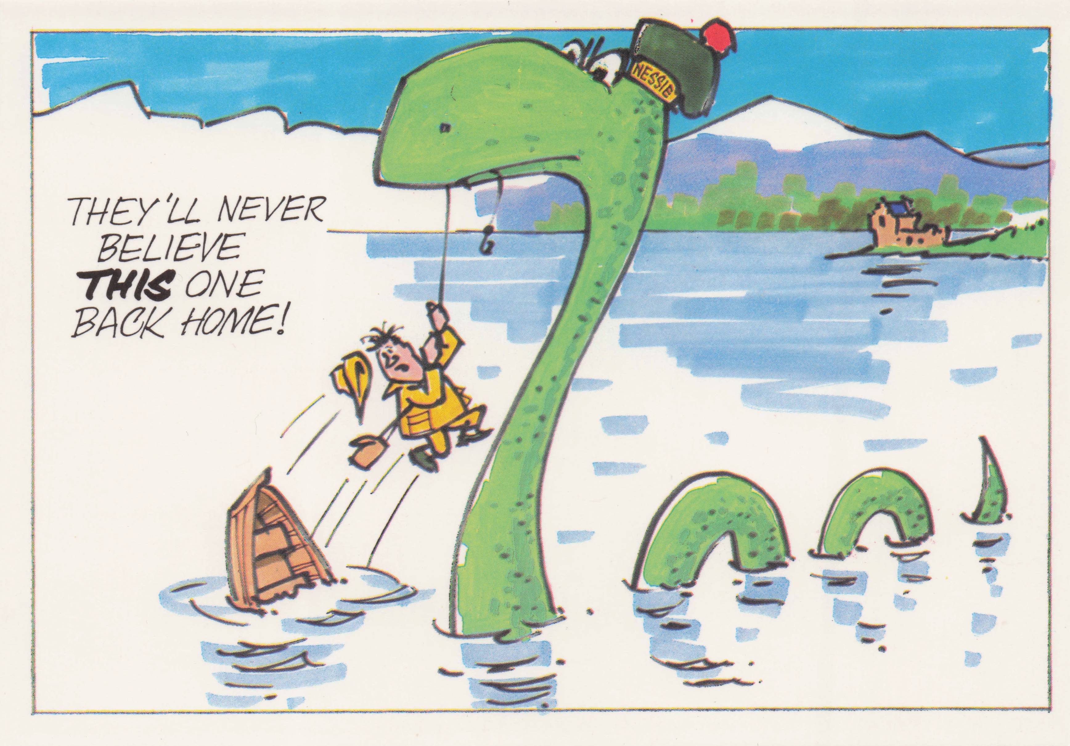 Scottish Loch Ness Monster Disaster Boat Rescue Scotland Comic Postcard
