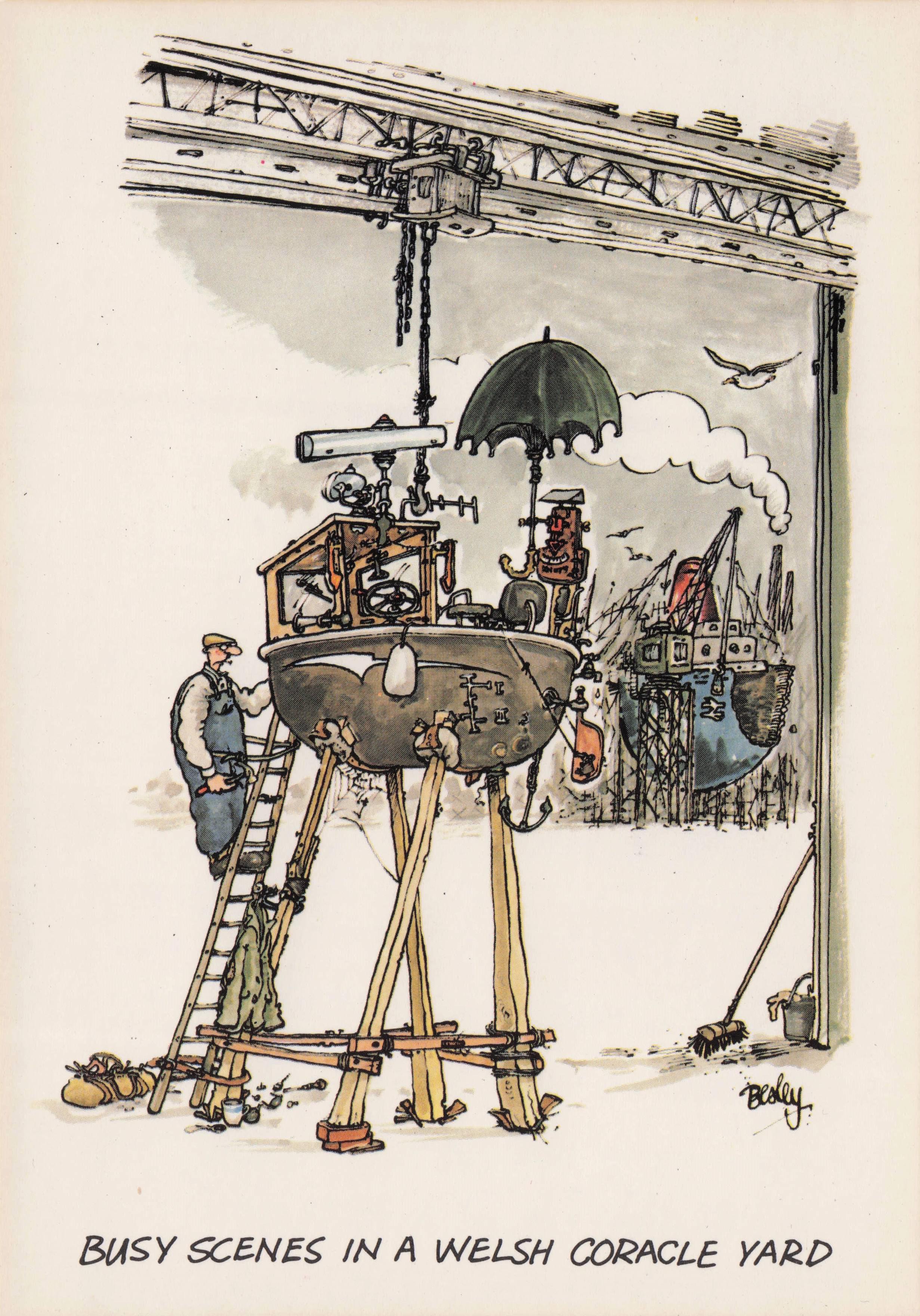 Wales Coracle Yard Factory Workers Disaster Industry Welsh Comic Postcard